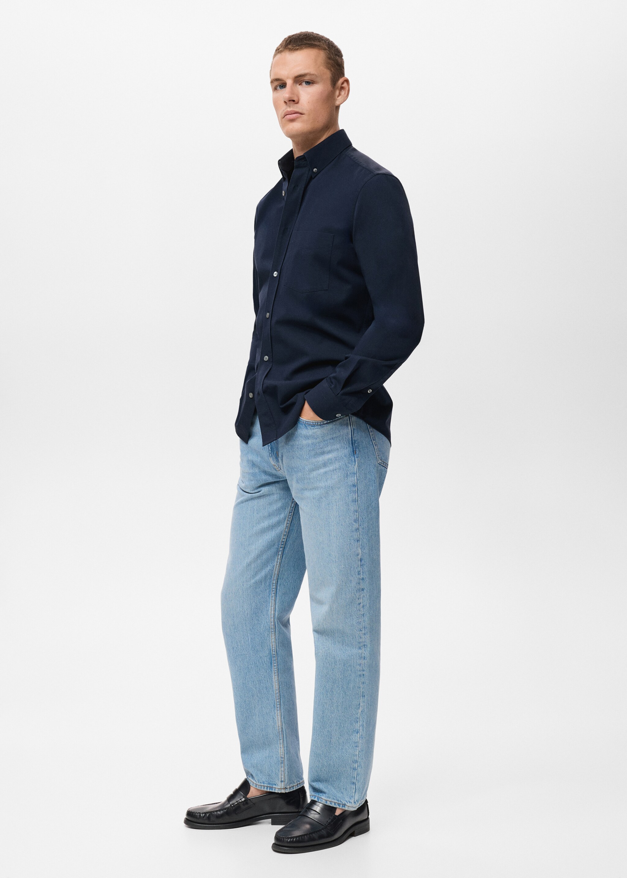 100% cotton regular fit pocket shirt - Details of the article 2, Navy. Ref: 17094440-00.