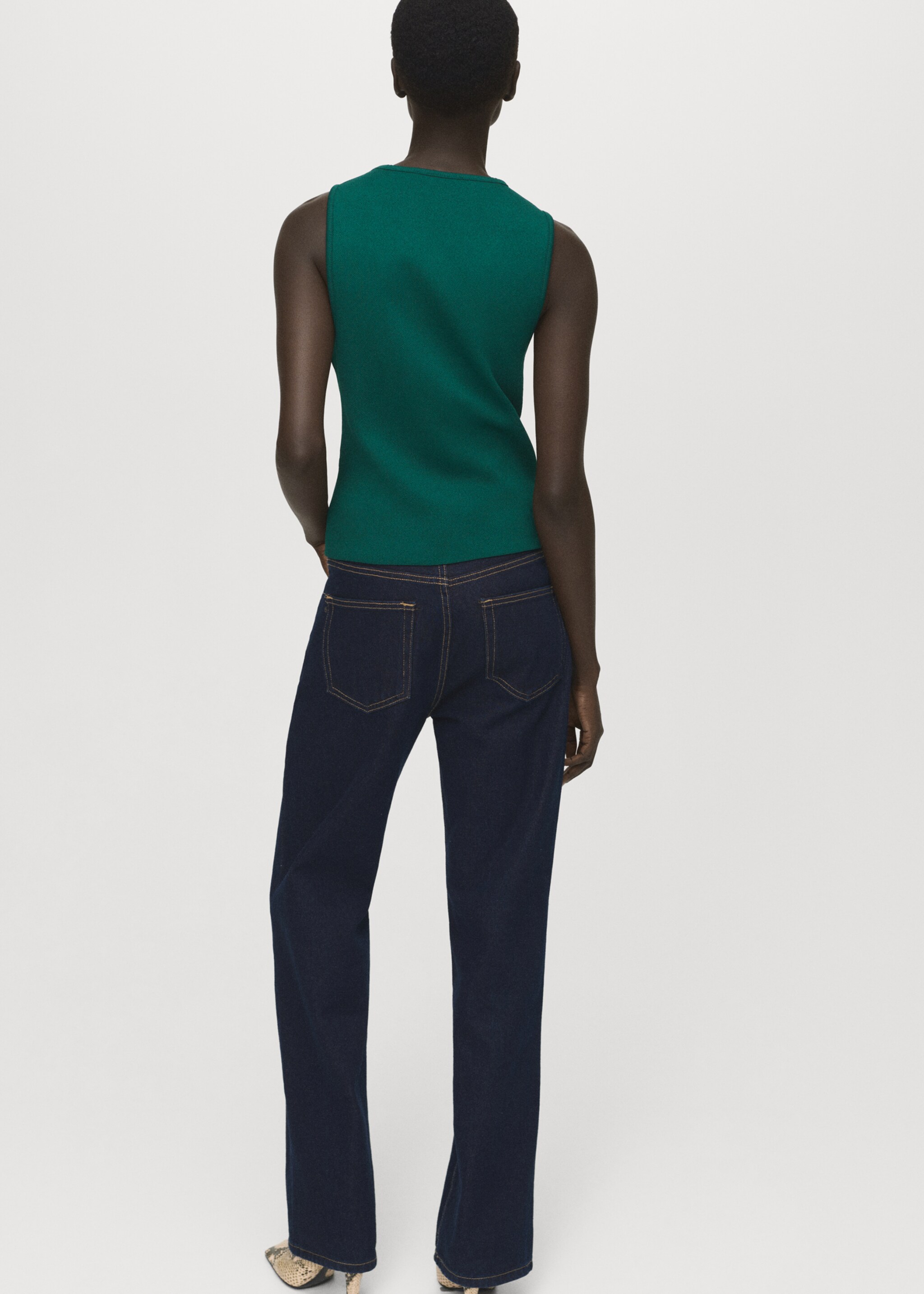 Knitted waistcoat with jewel buttons - Reverse of the article, Dark Green. Ref: 17094447-00.
