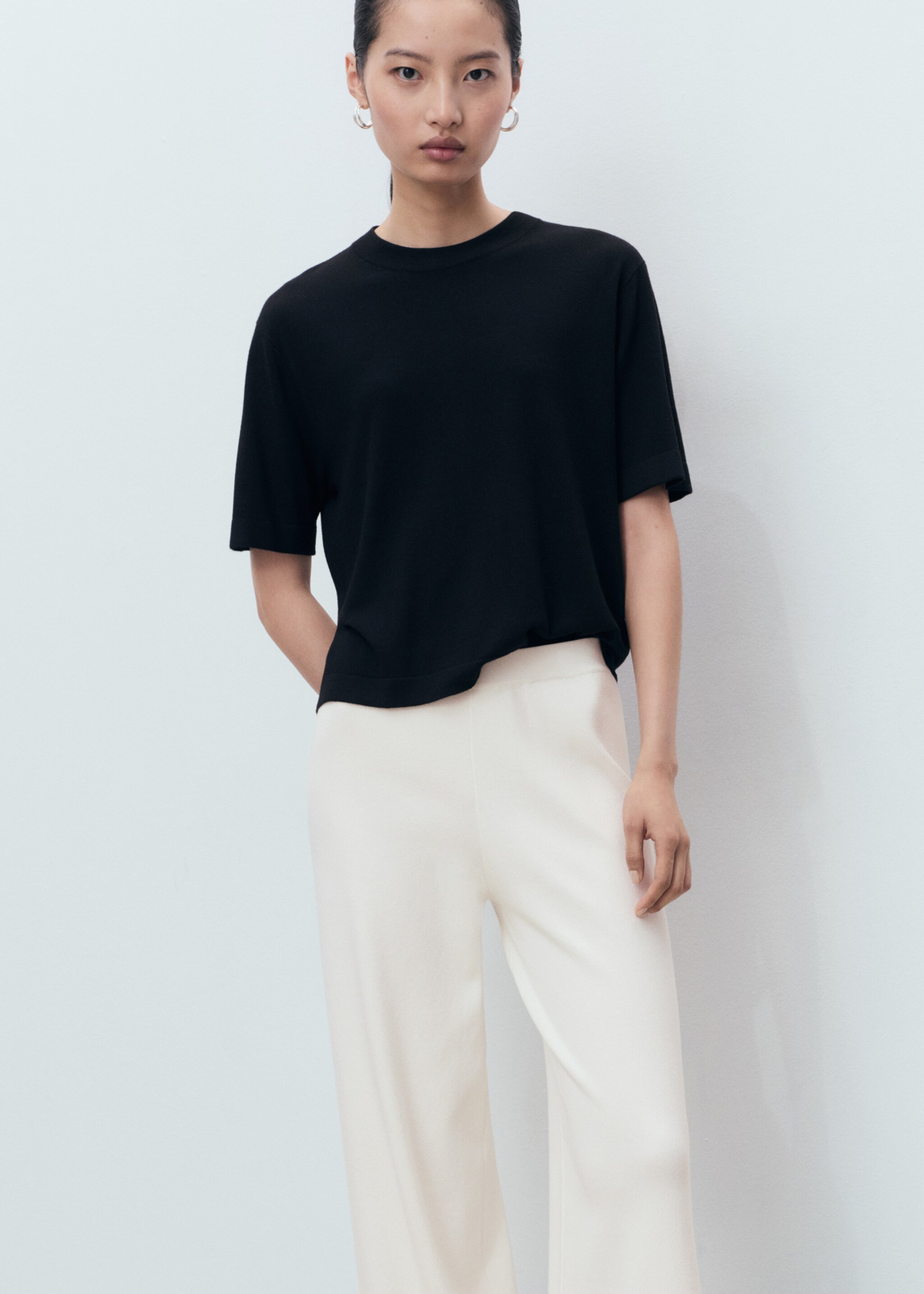 Pantaloni din tricot cu contrast la tiv - Detaliu al articolului 1