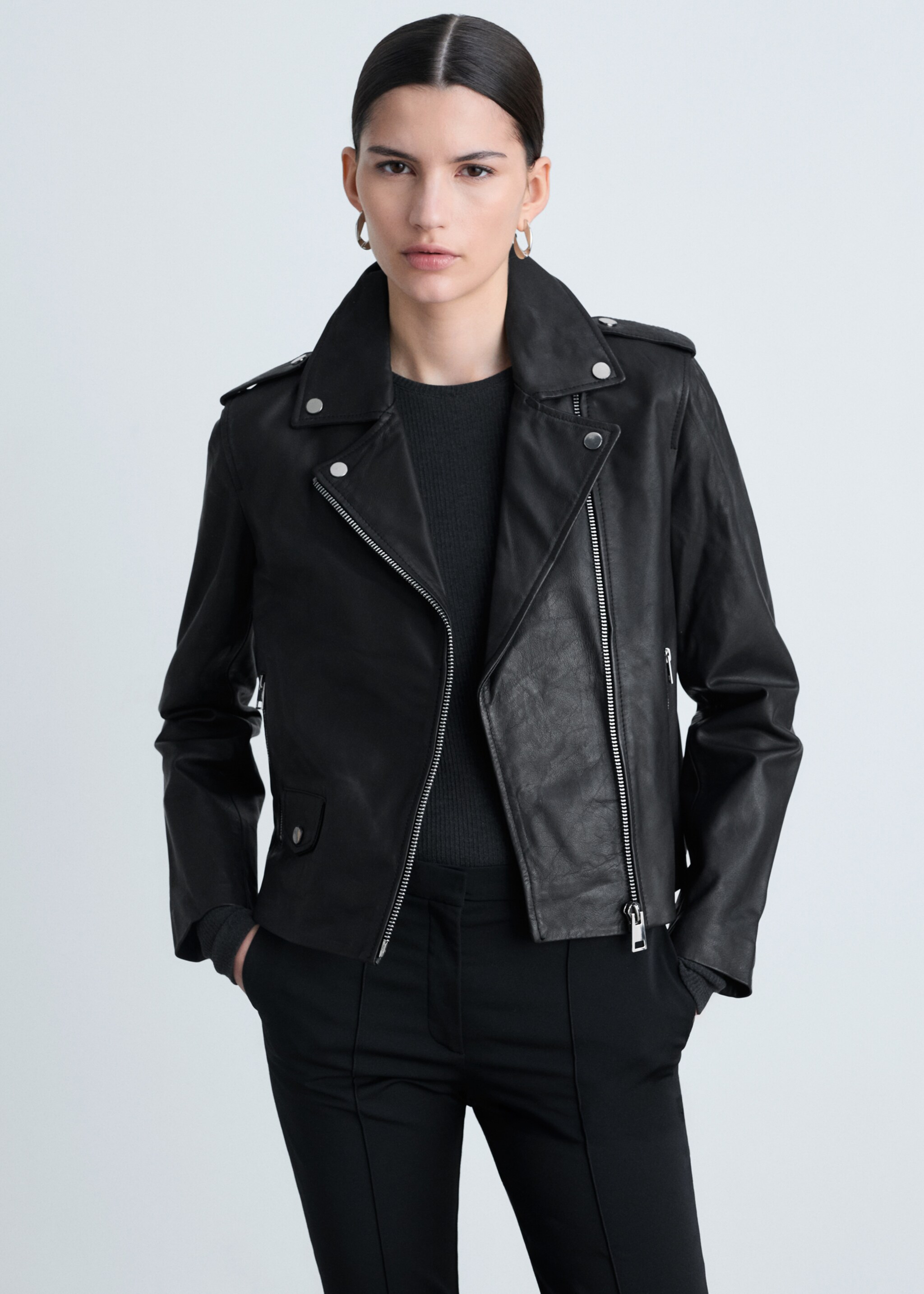 Caçadora biker pell - Pla mig