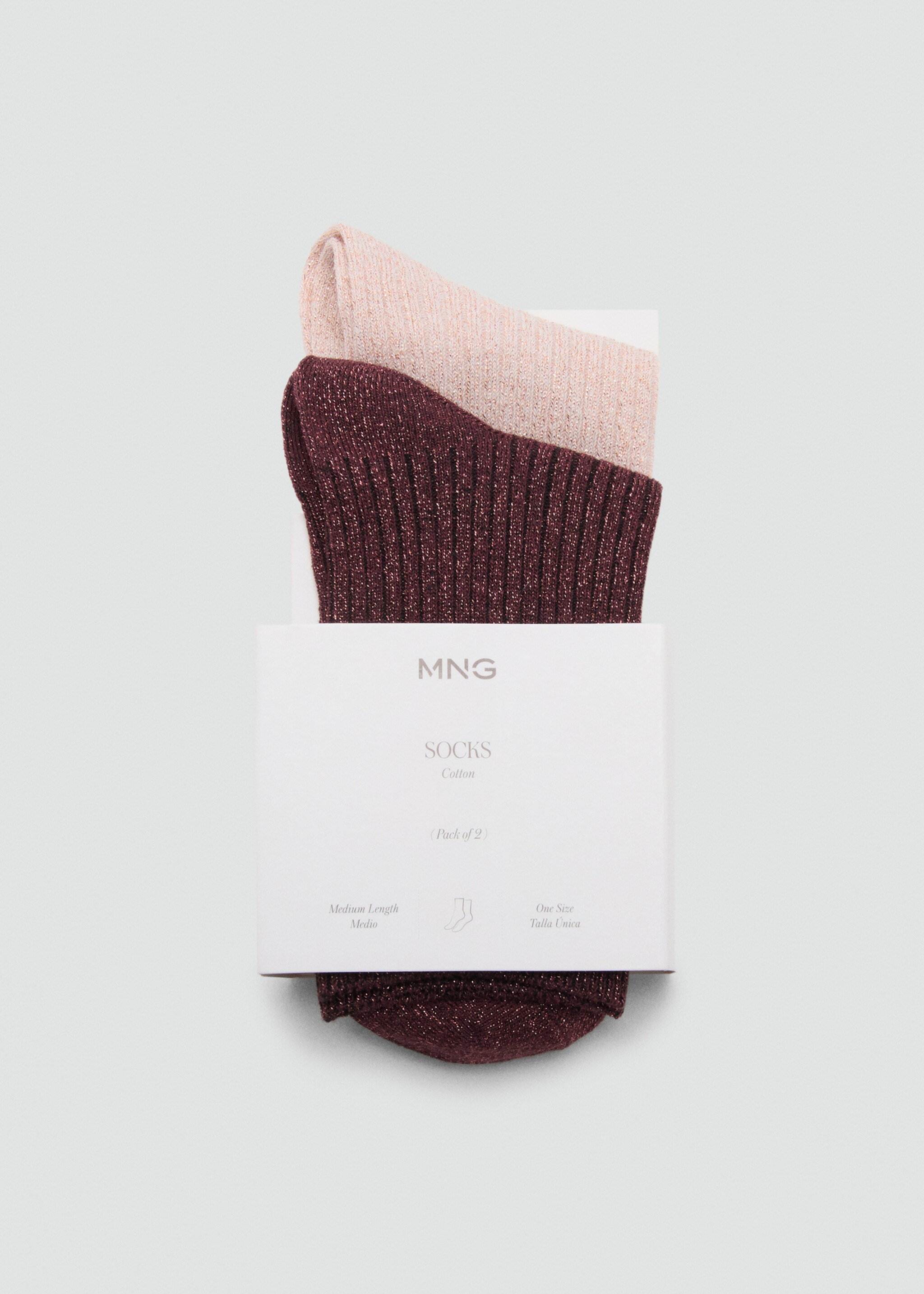 Pack of 2 ribbed lurex socks - Details of the article 2, Burgundy. Ref: 17094778-00.
