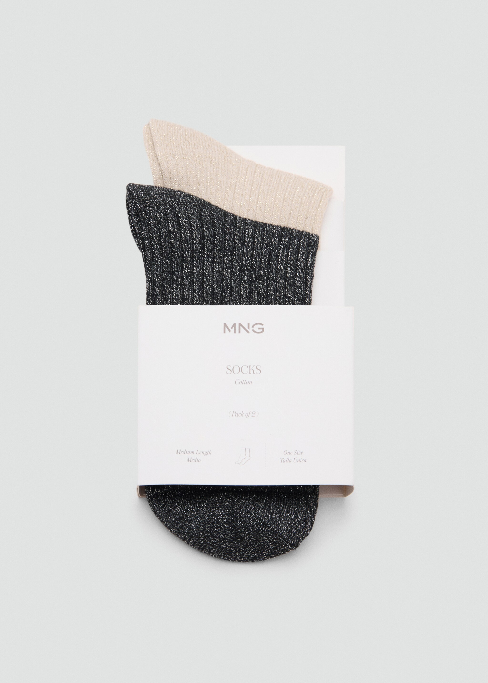 Pack of 2 ribbed lurex socks - Details of the article 2, Black. Ref: 17094778-00.
