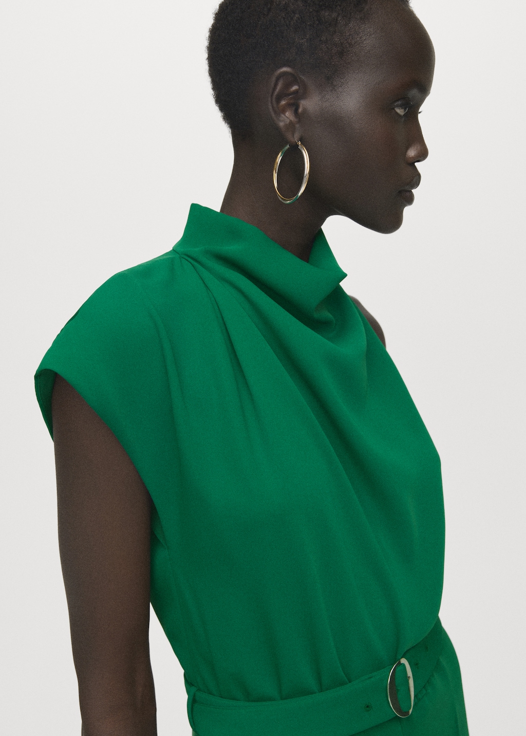 Asymmetrical long jumpsuit with belt