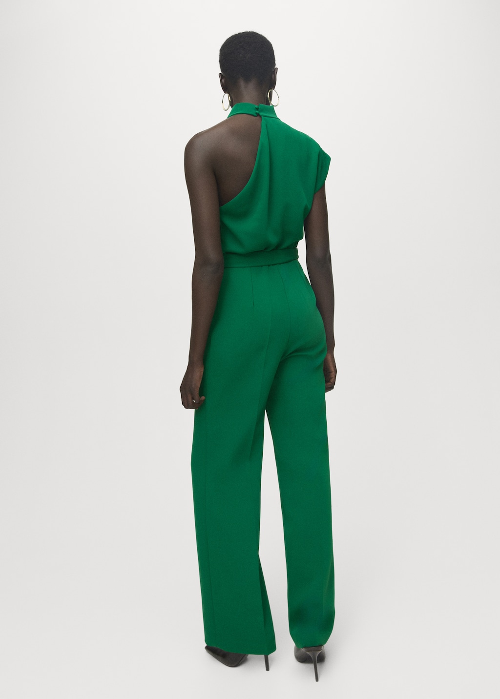 Asymmetrical long jumpsuit with belt