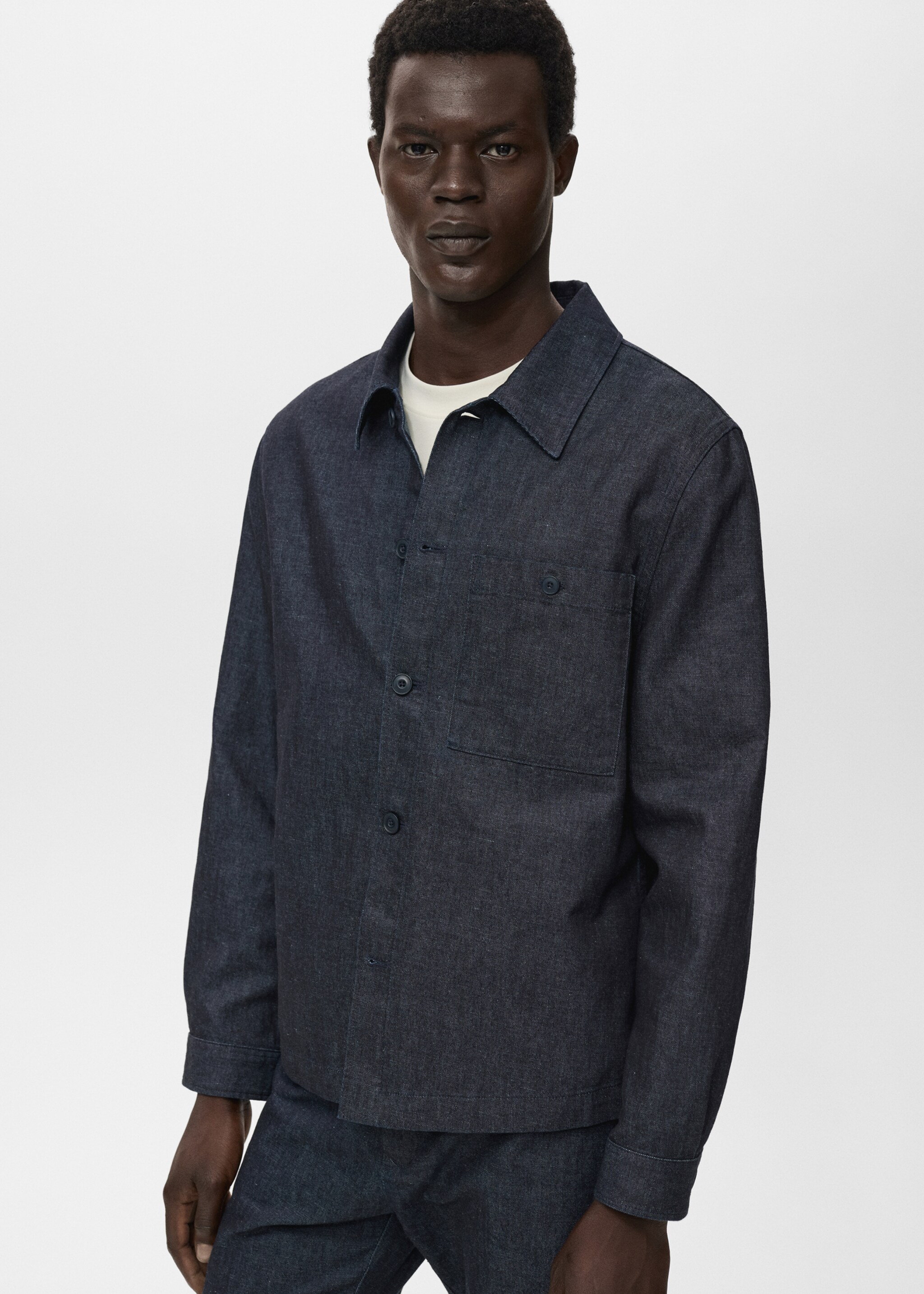 Sobrecamisa denim bolsillo - Plano medio, Azul. Ref: 17095141-00.