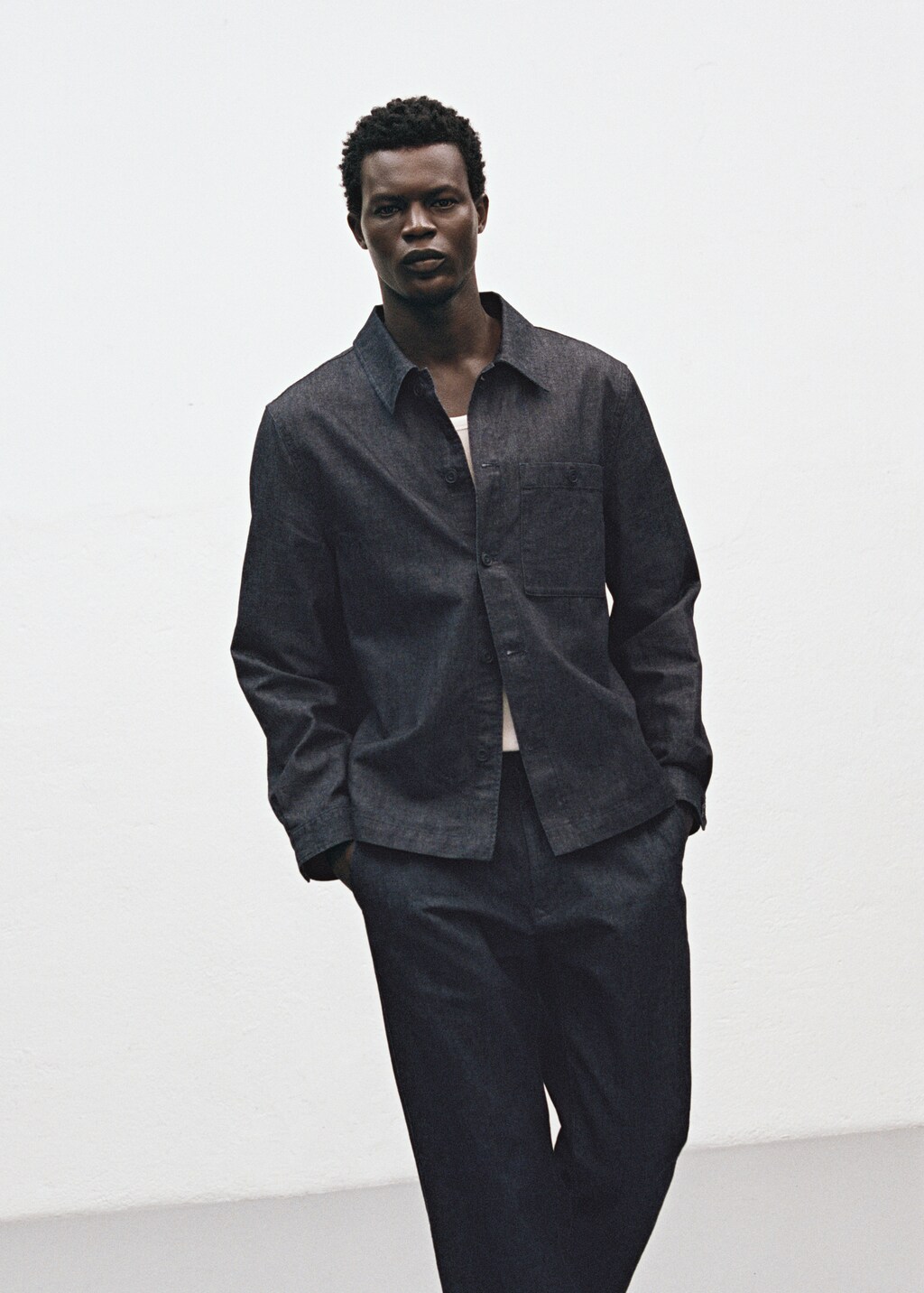 Denim overshirt with pocket