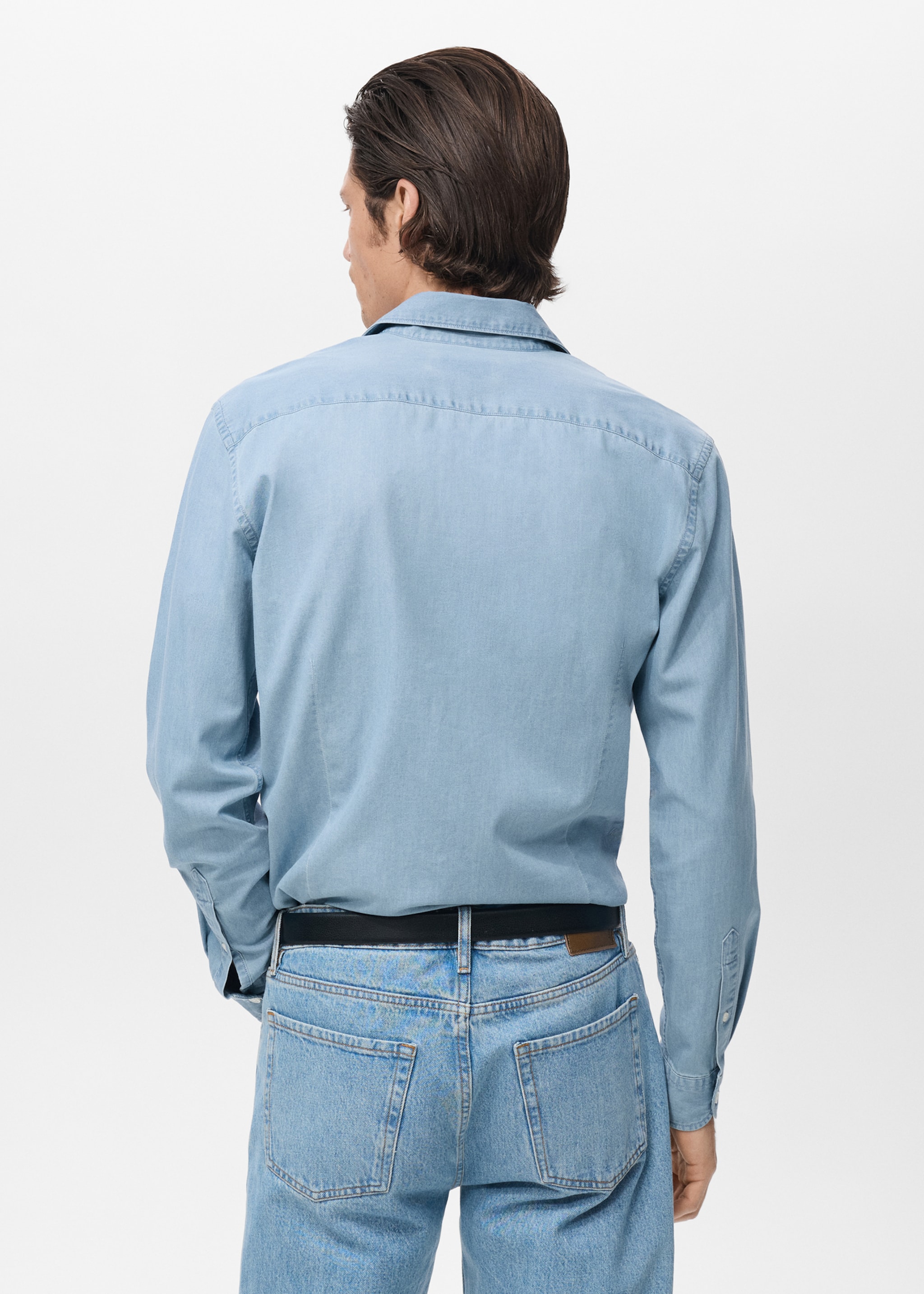 100% cotton chambray shirt - Reverse of the article, Light Blue. Ref: 17095149-00.