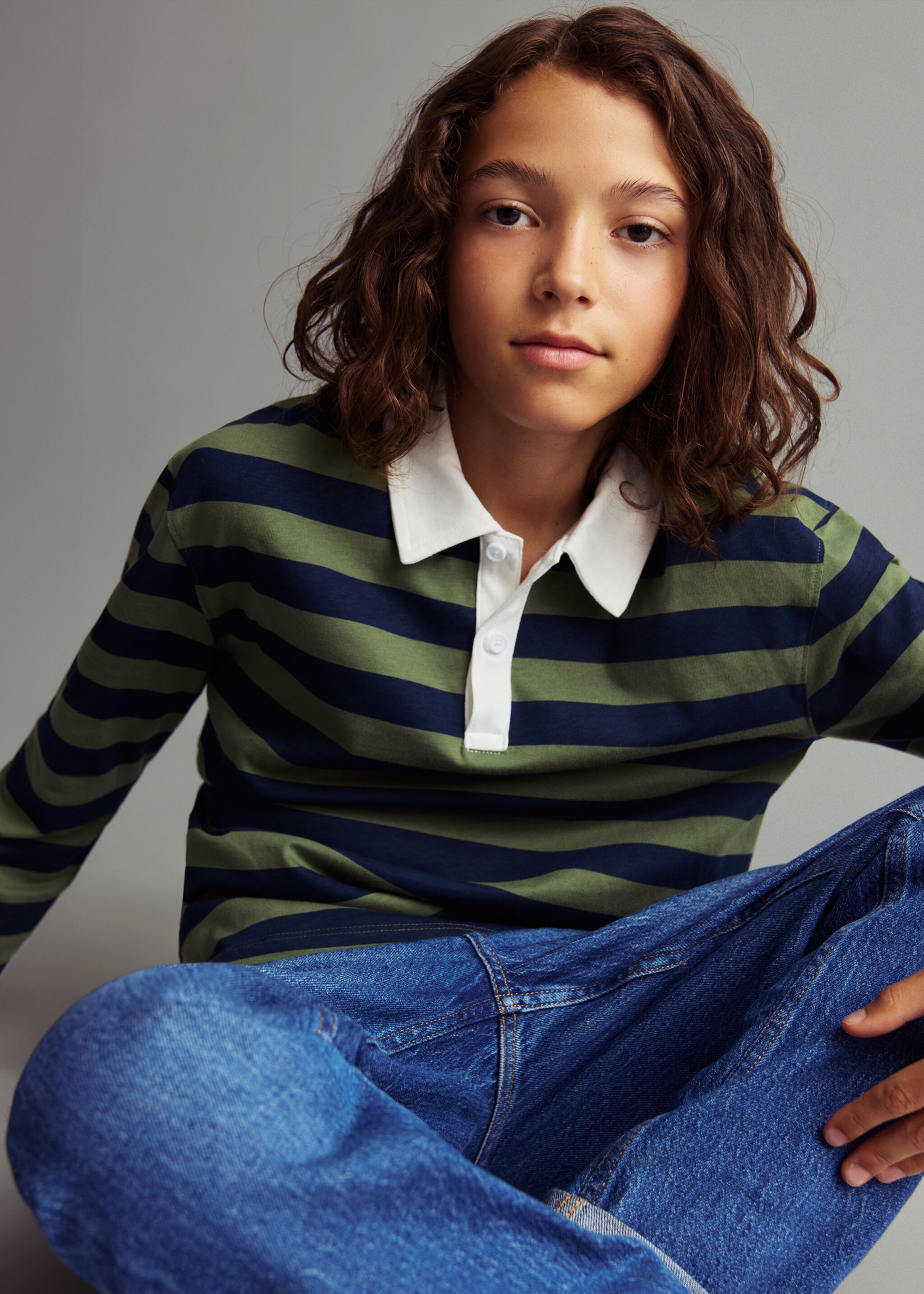 Striped cotton polo shirt - Medium plane, Green. Ref: 17095155-00.