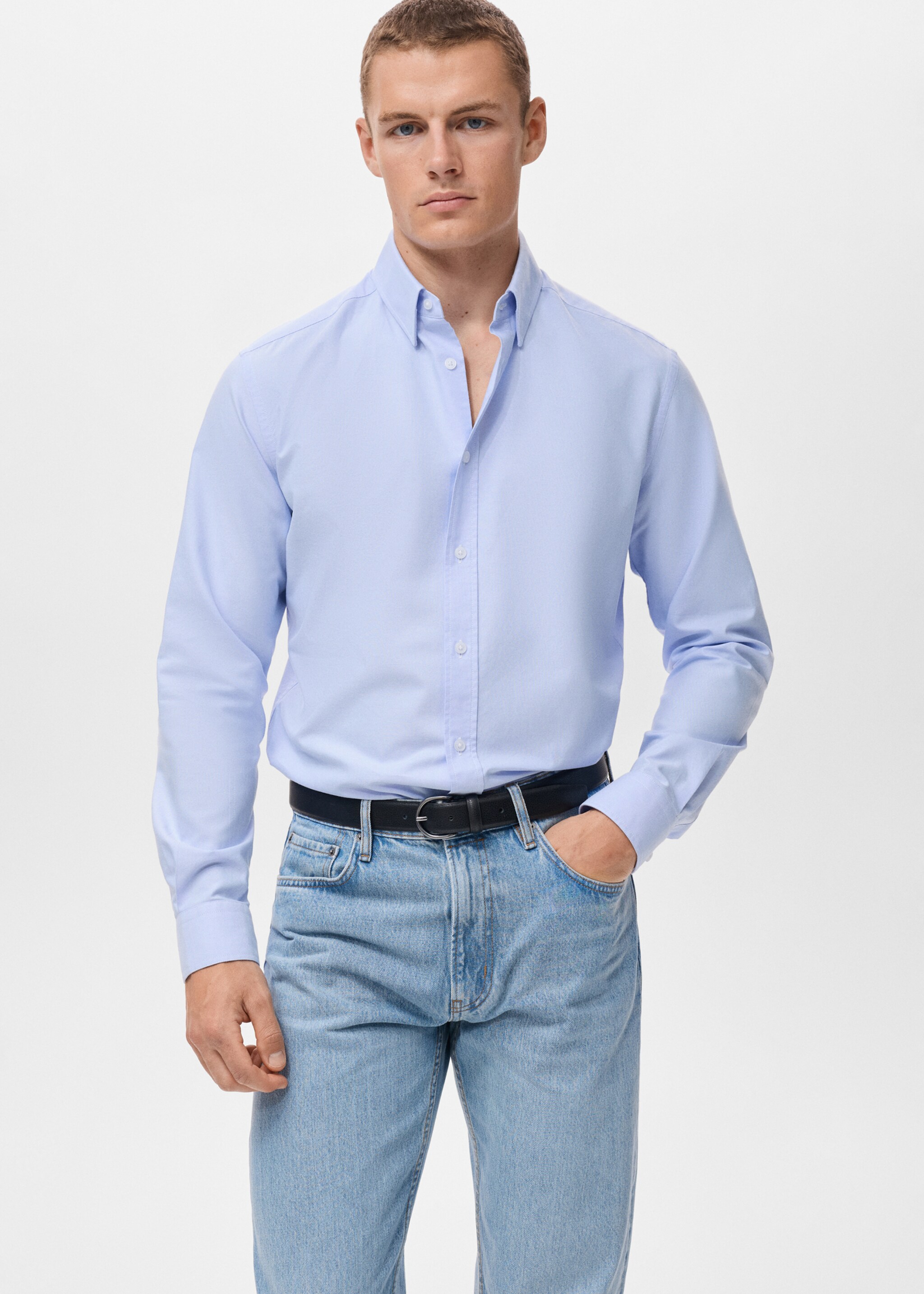 Camisa 100% cotó Òxford - Pla mig, Blau cel. Ref: 17095156-00.
