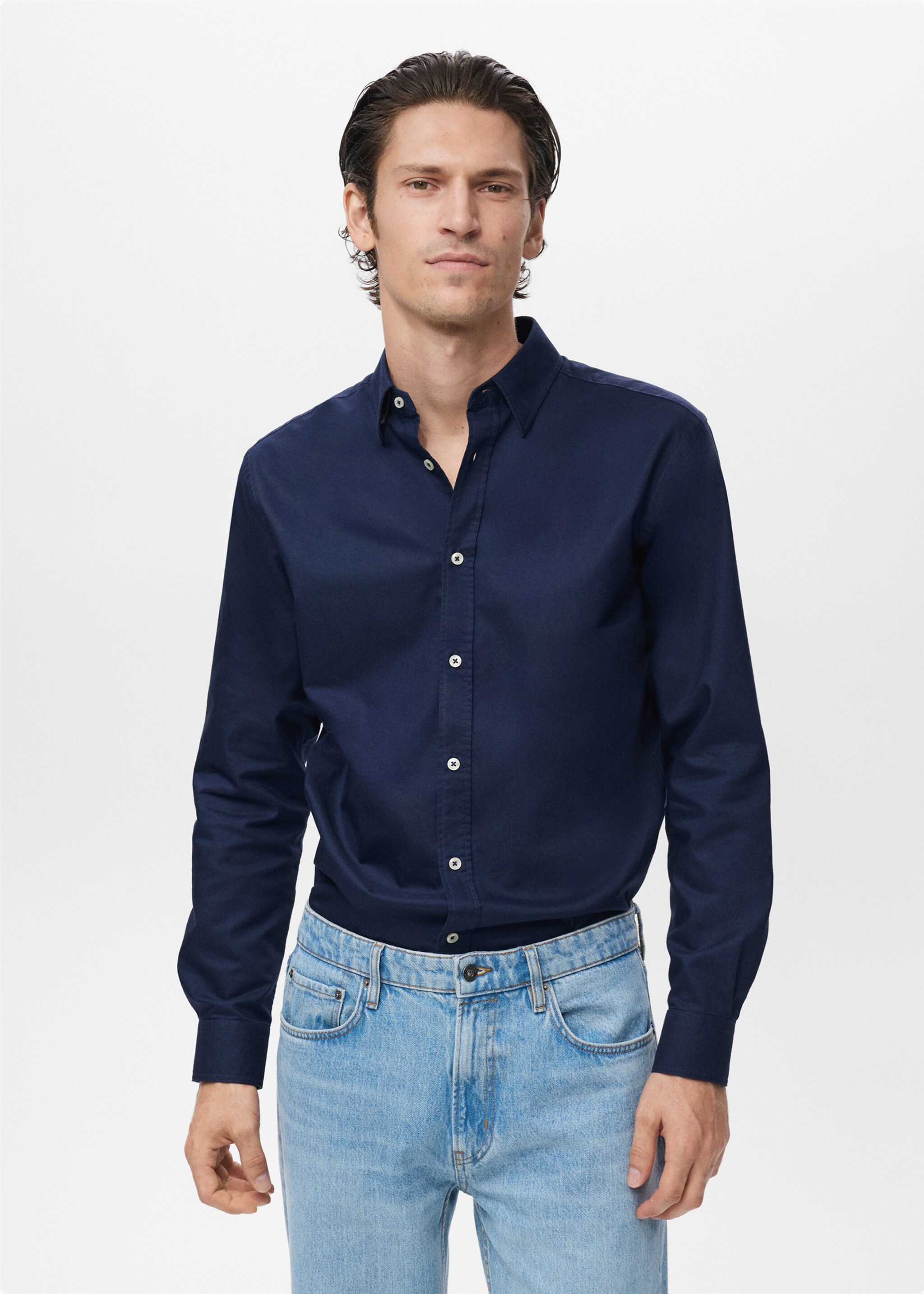 Camisa 100% cotó Òxford - Pla mig, Blau marí fosc. Ref: 17095156-00.