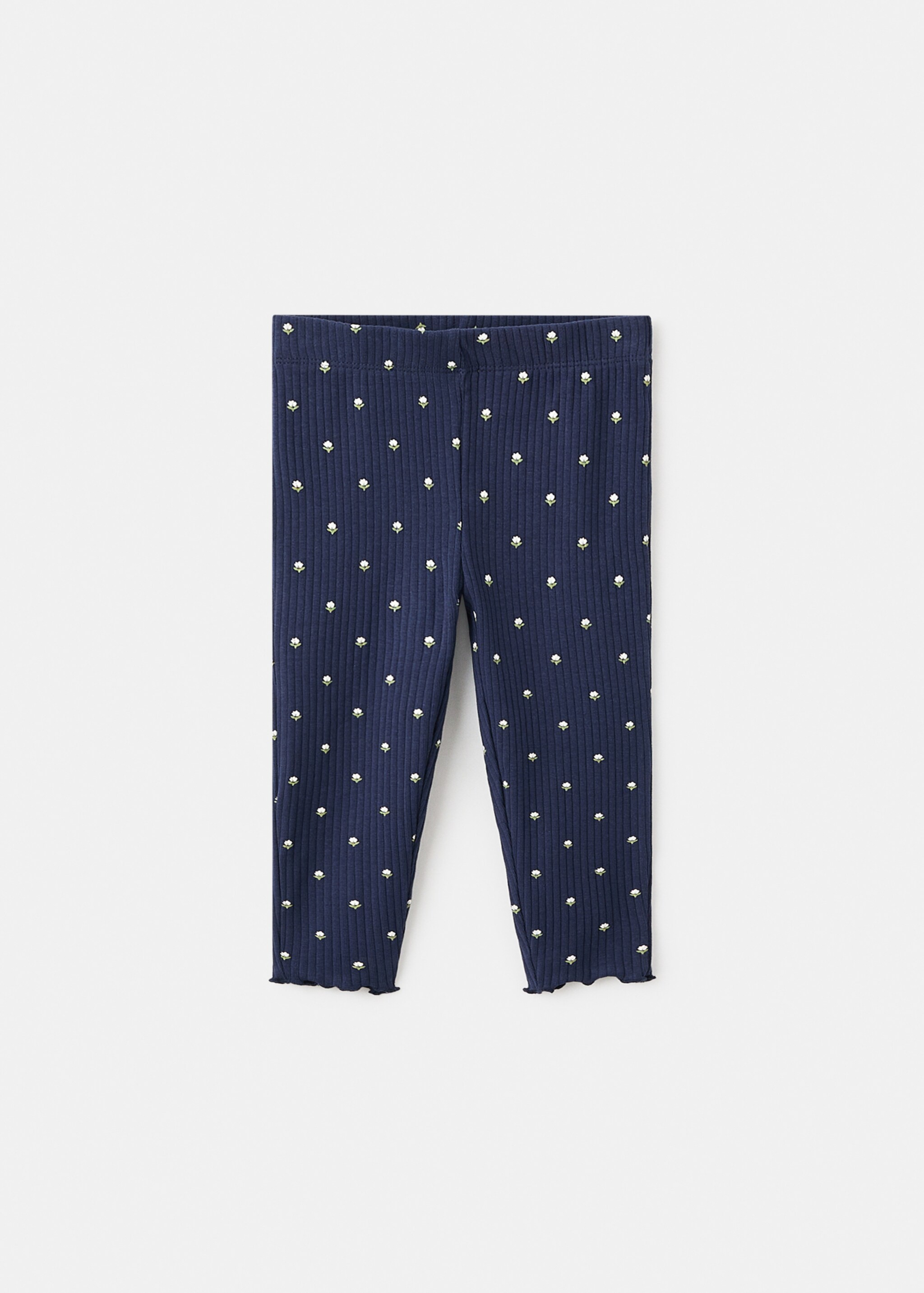 Ribbed leggings with flowers - Article without model, Navy. Ref: 17095157-00.