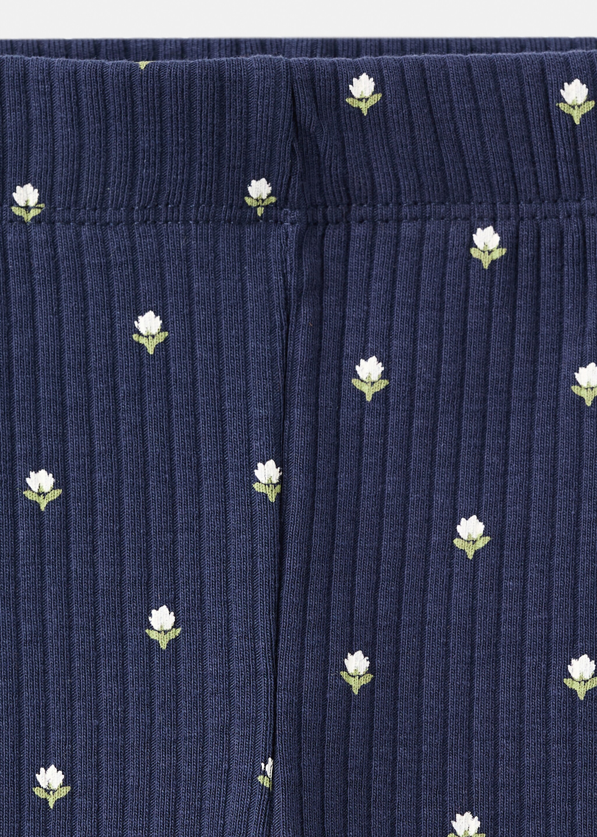 Ribbed leggings with flowers - Details of the article 0, Navy. Ref: 17095157-00.