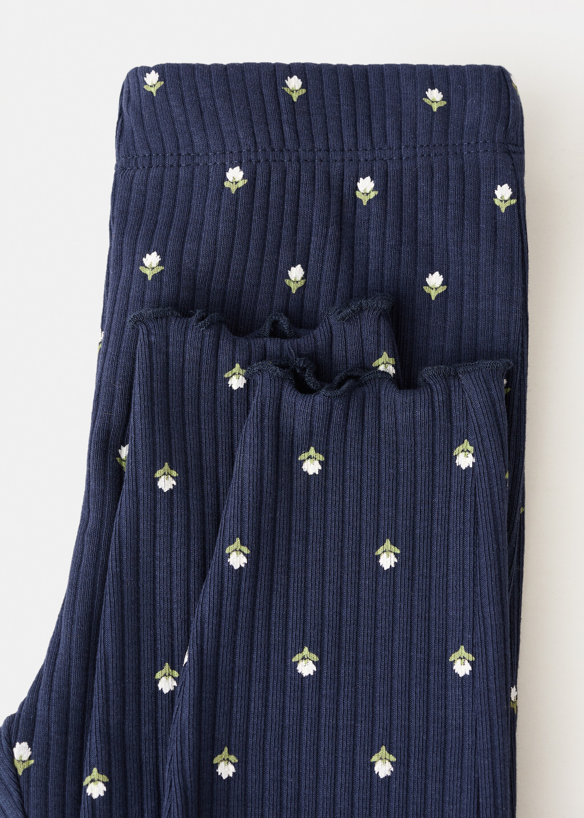 Ribbed leggings with flowers - Details of the article 8, Navy. Ref: 17095157-00.