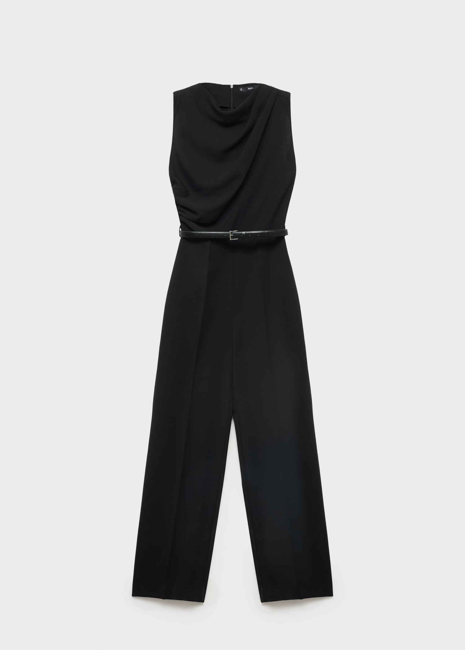 Long jumpsuit with draped neck and belt - Article without model