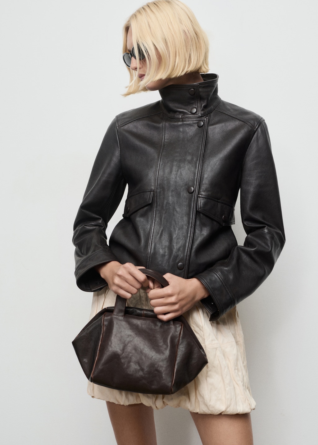 High-neck leather jacket