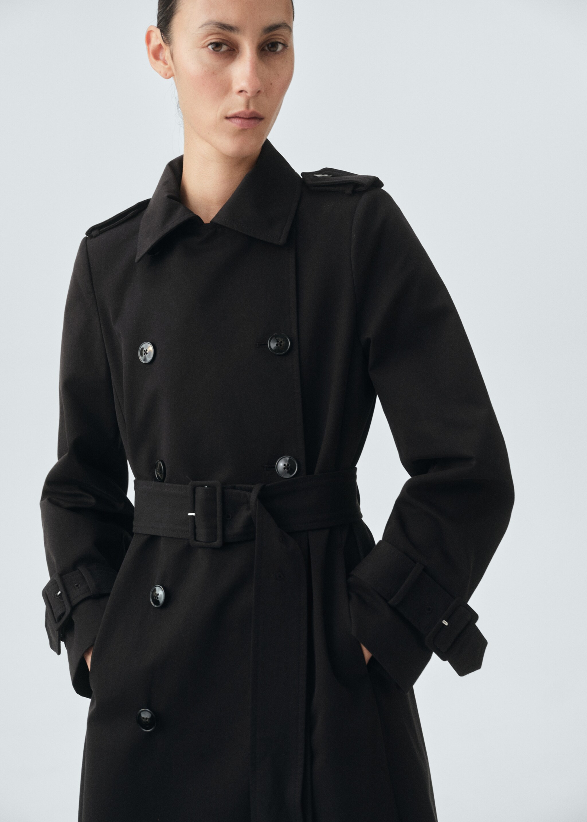 Classic 100% cotton trench coat - Medium plane, Black. Ref: 17095794-00.