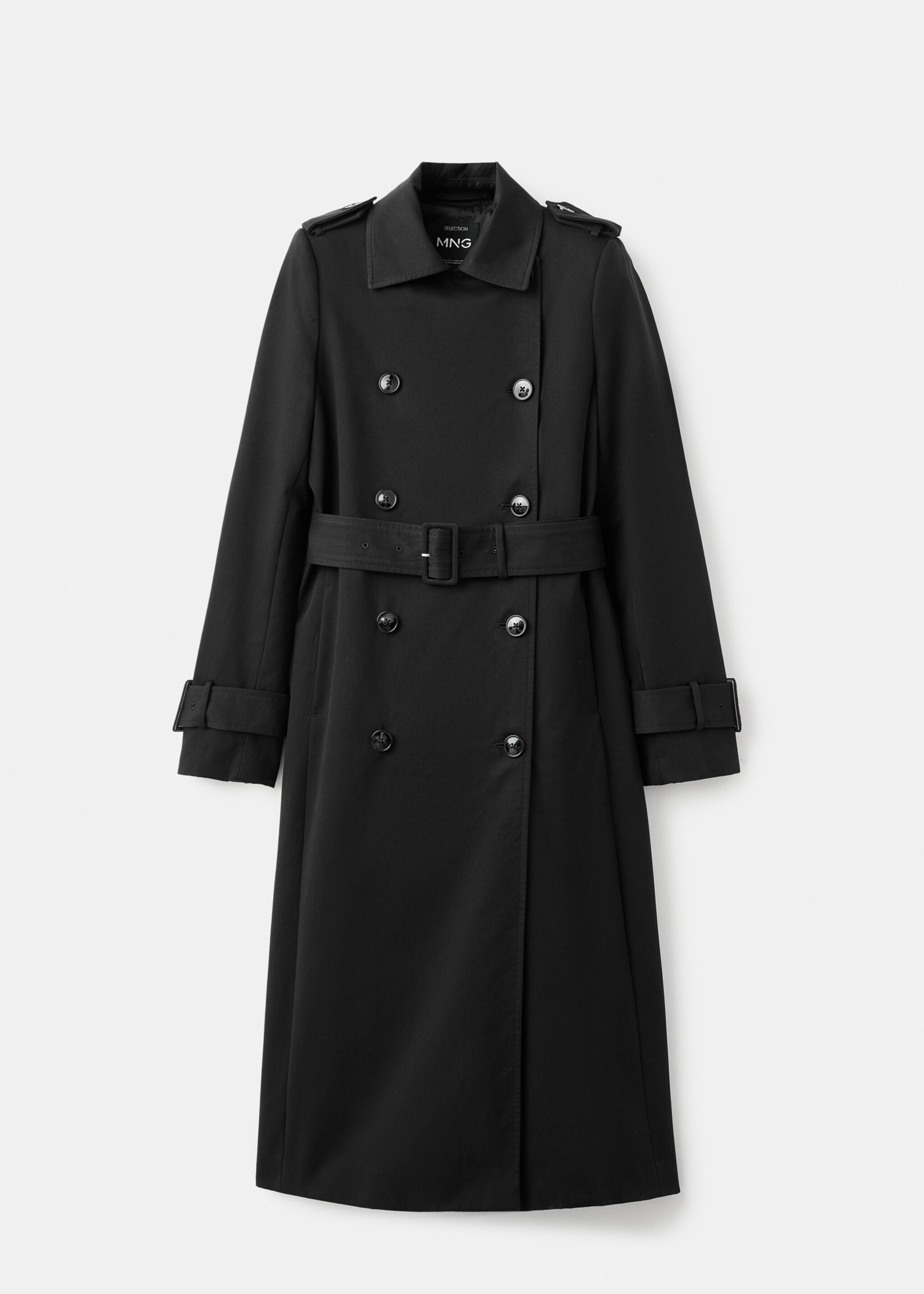 Classic 100% cotton trench coat - Article without model, Black. Ref: 17095794-00.