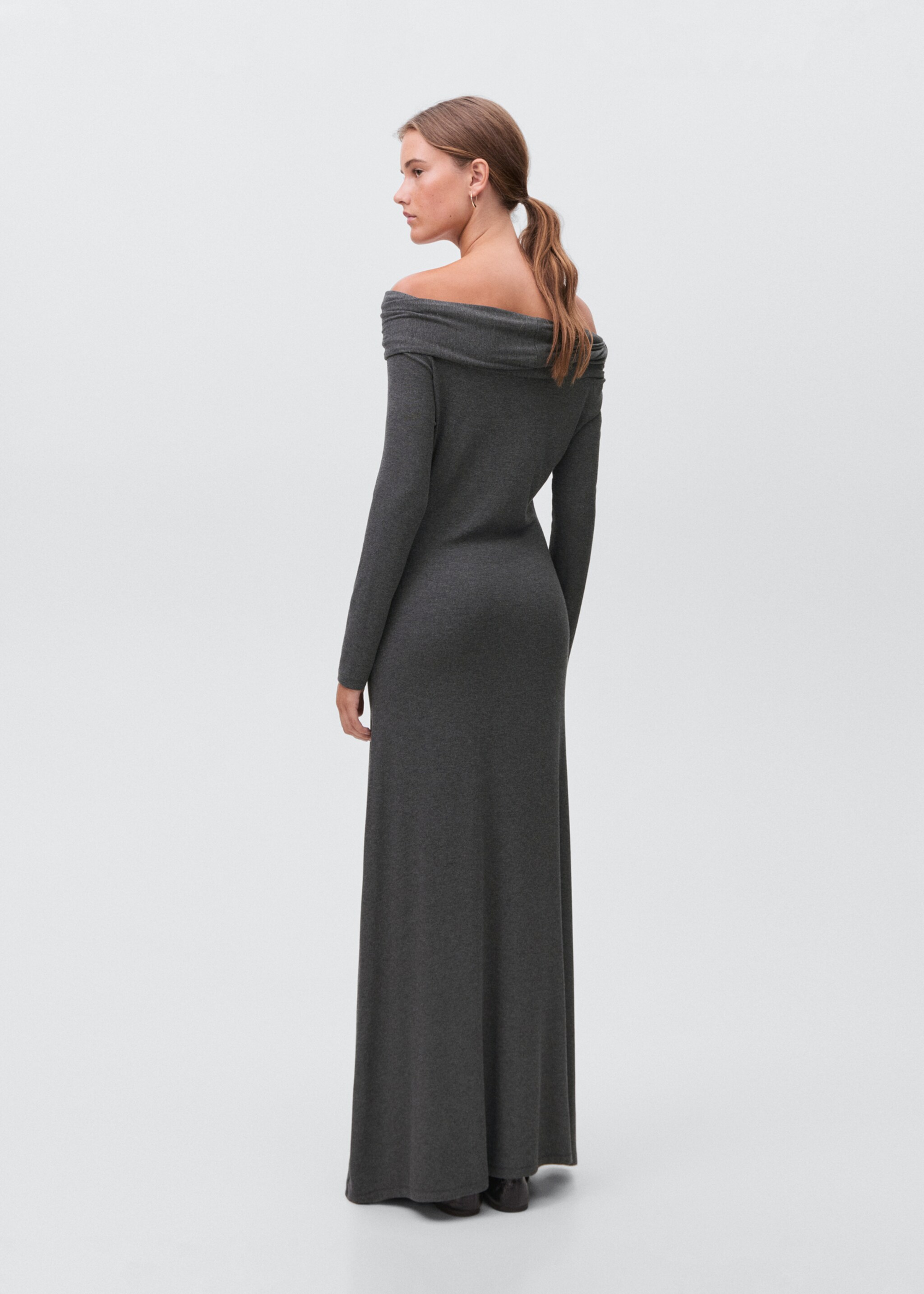 Langes Off-Shoulder-Kleid - Rückseite des Artikels, Grau. Ref: 17095796-00.