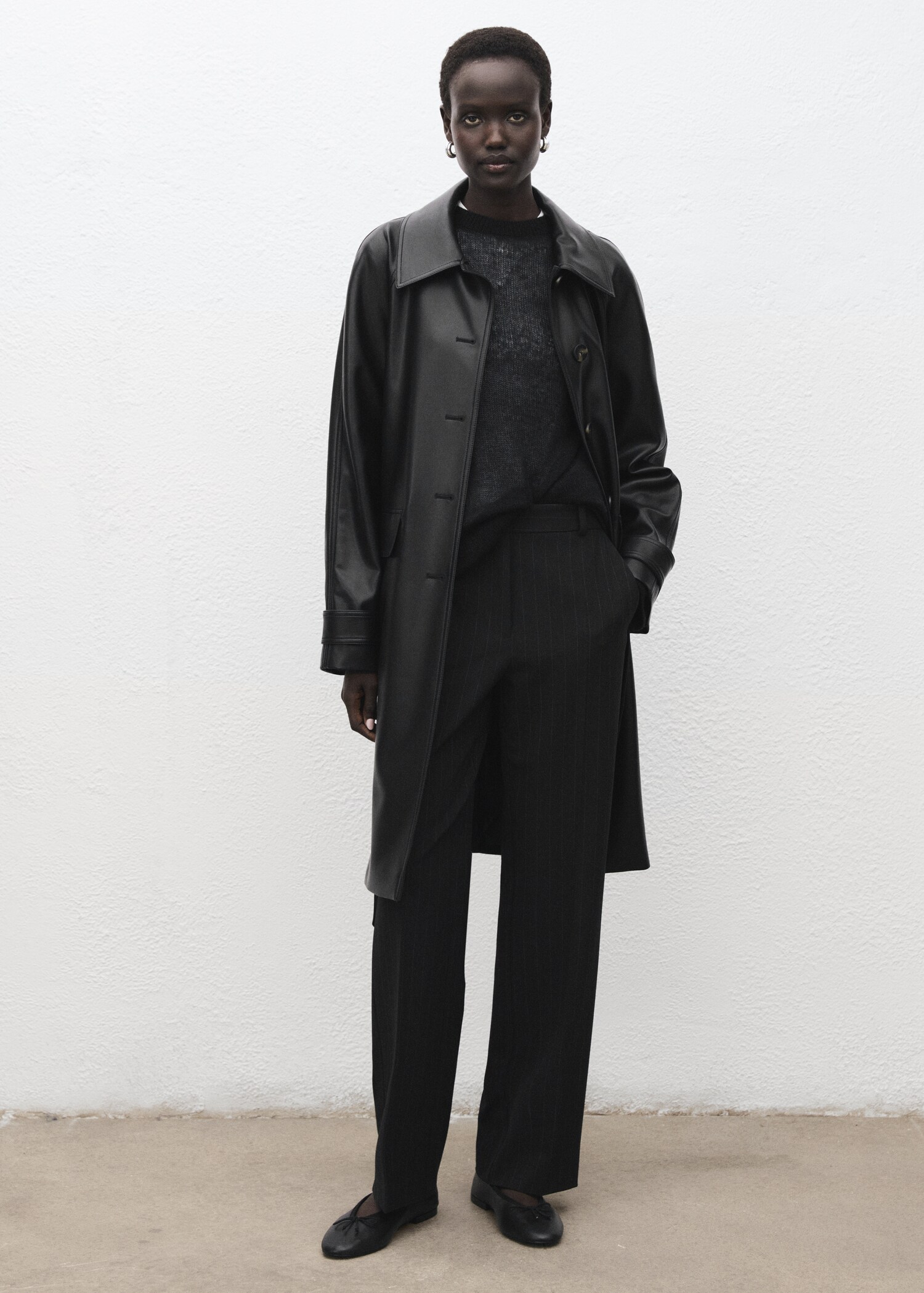Long leather-effect trench coat with belt - Medium plane