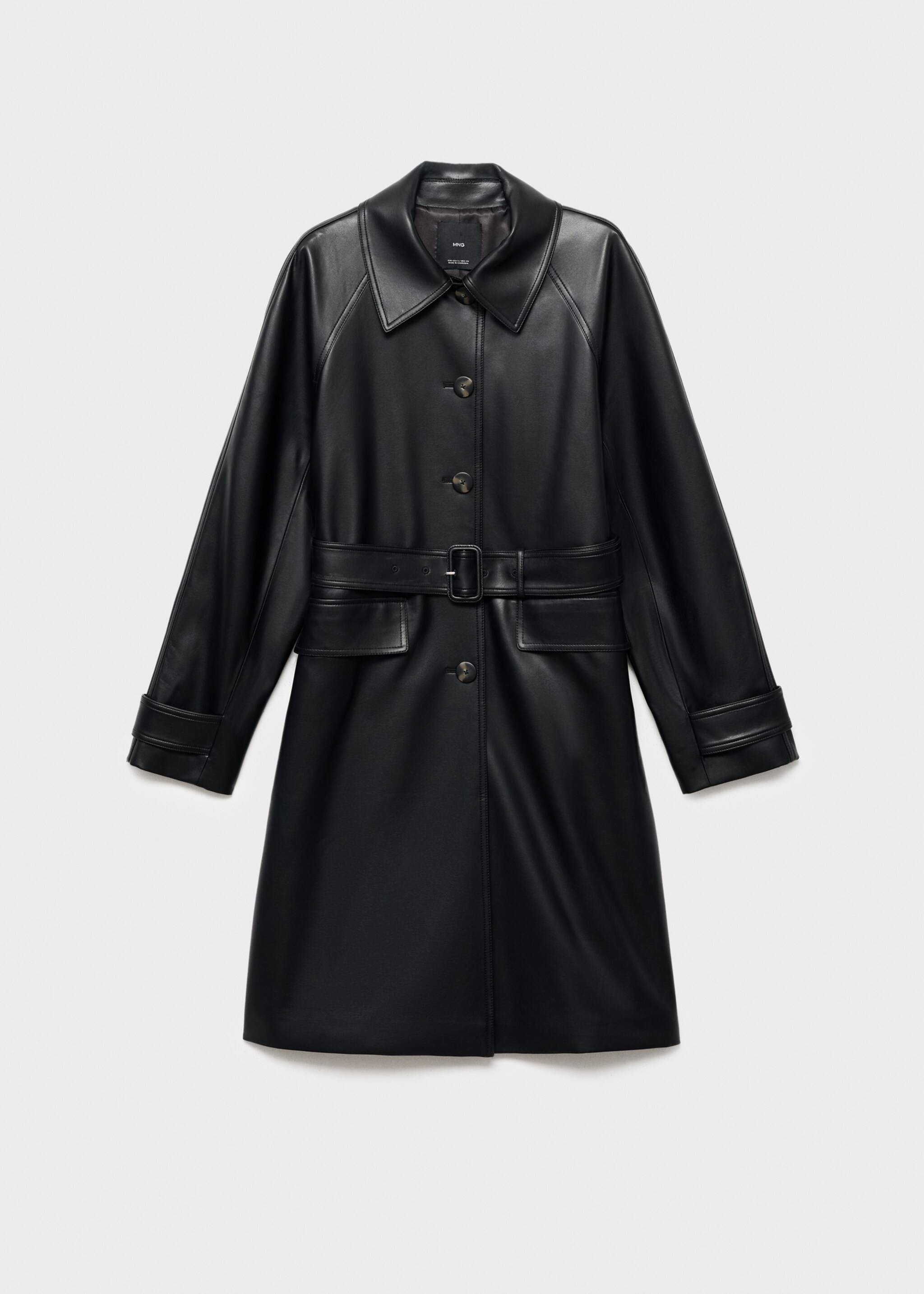 Long leather-effect trench coat with belt - Article without model, Black. Ref: 17095797-00.