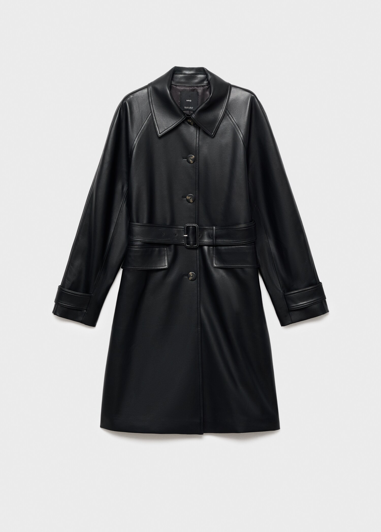 Long leather-effect trench coat with belt - Article without model