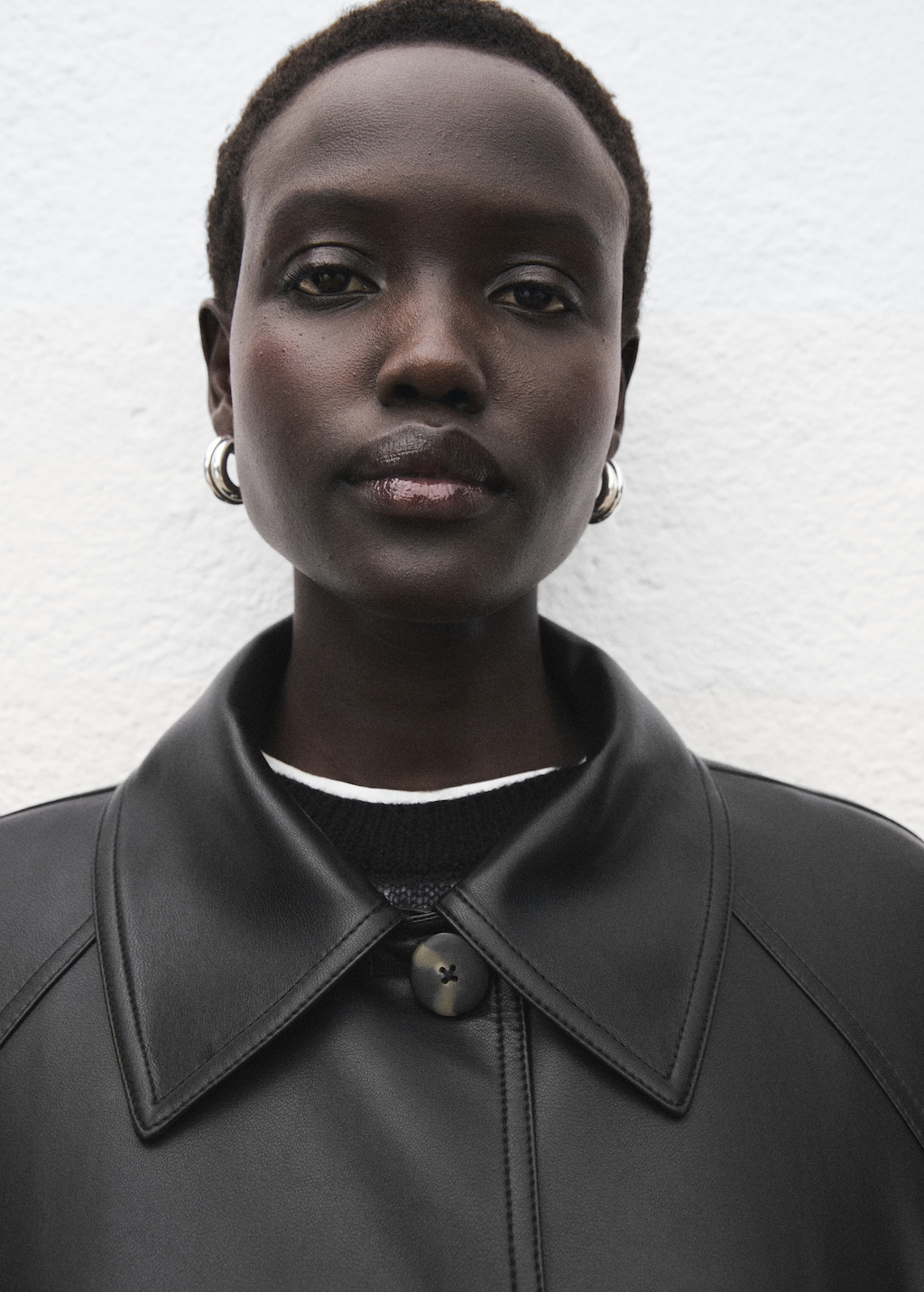 Long faux-leather trench coat with belt