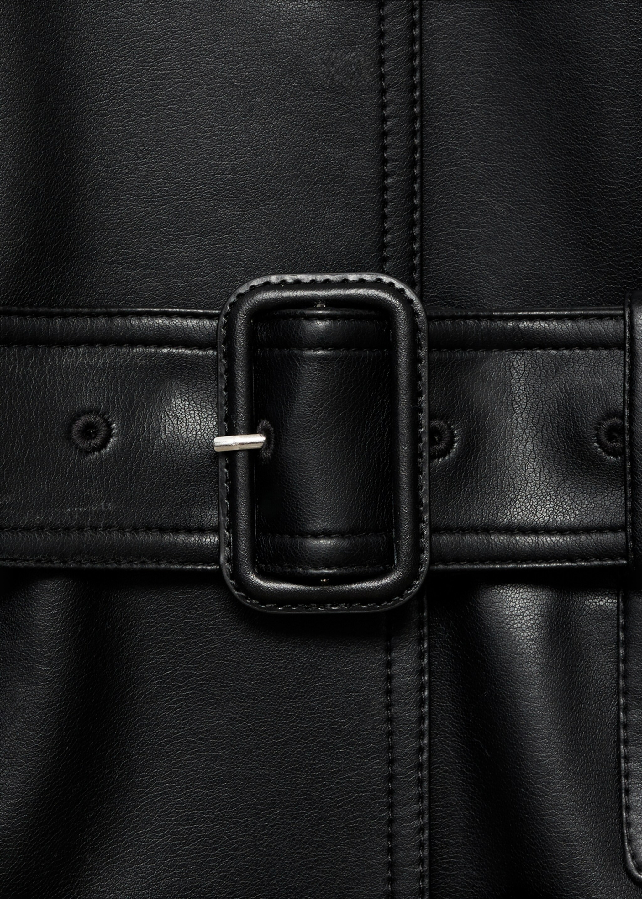 Long leather-effect trench coat with belt - Details of the article 8, Black. Ref: 17095797-00.