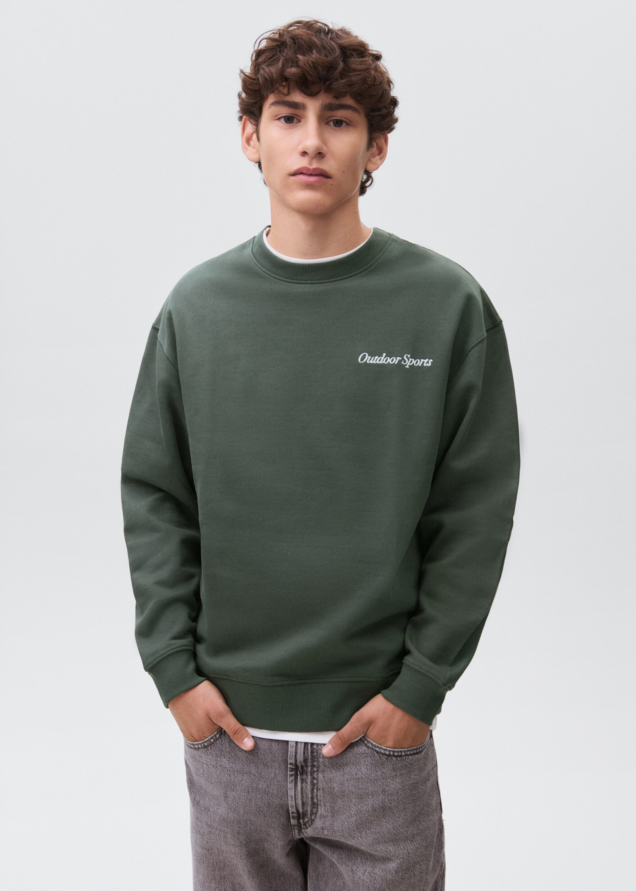 Printed embroidered sweatshirt - Medium plane, Green. Ref: 17095798-00.