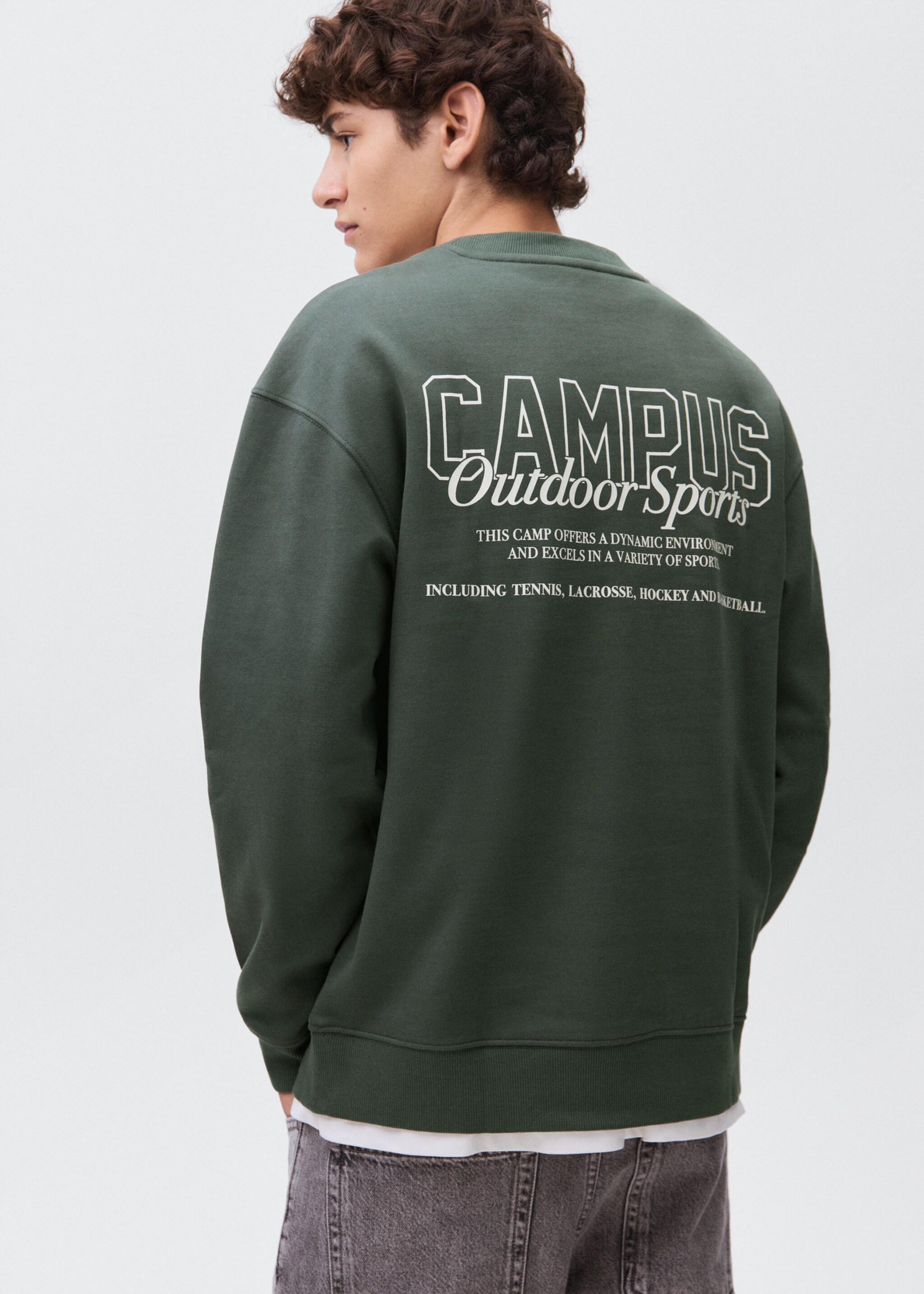 Printed embroidered sweatshirt - Reverse of the article, Green. Ref: 17095798-00.