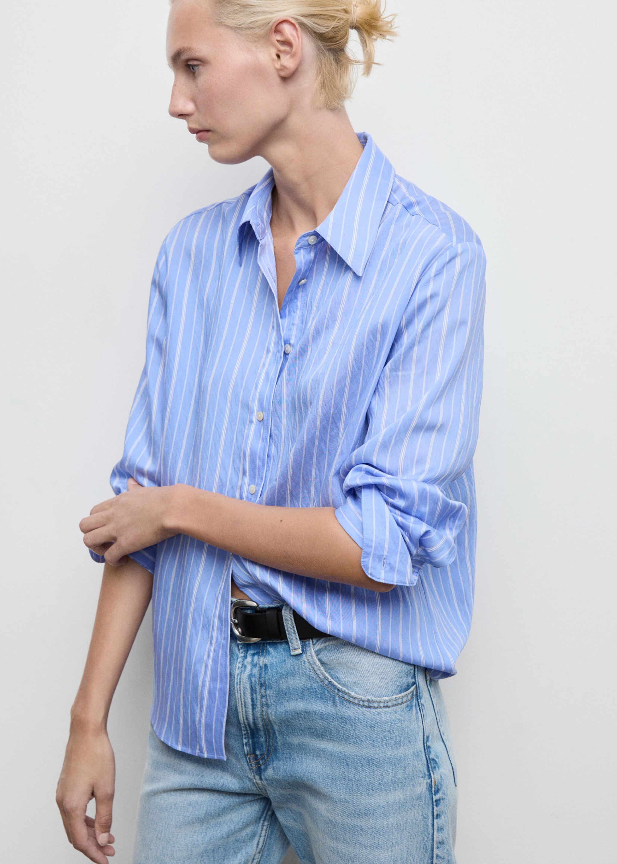 Camisa recta rayas - Plano medio, Azul. Ref: 17095802-00.