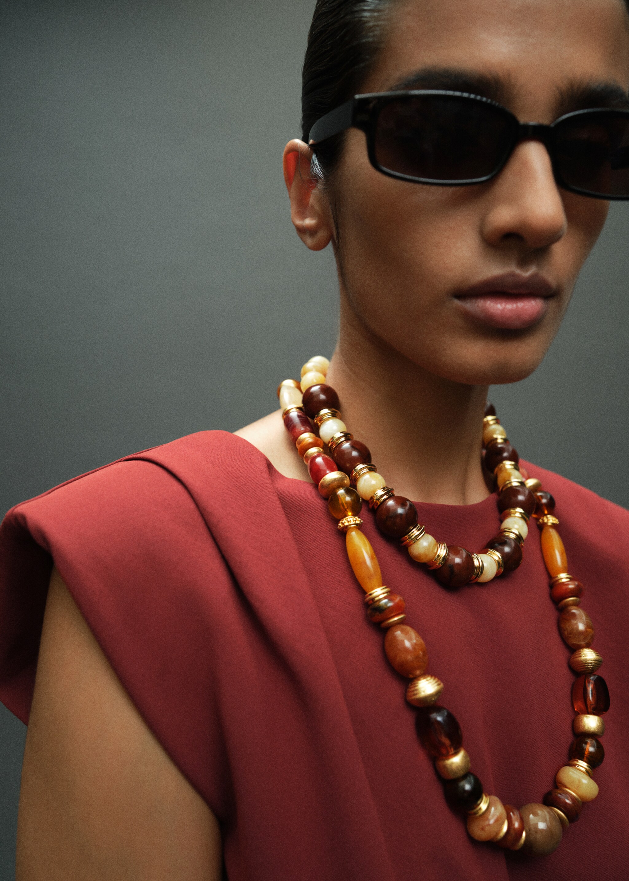 Ruched blouse with shoulder pads - Details of the article 1, Burnt Orange. Ref: 17095803-00.