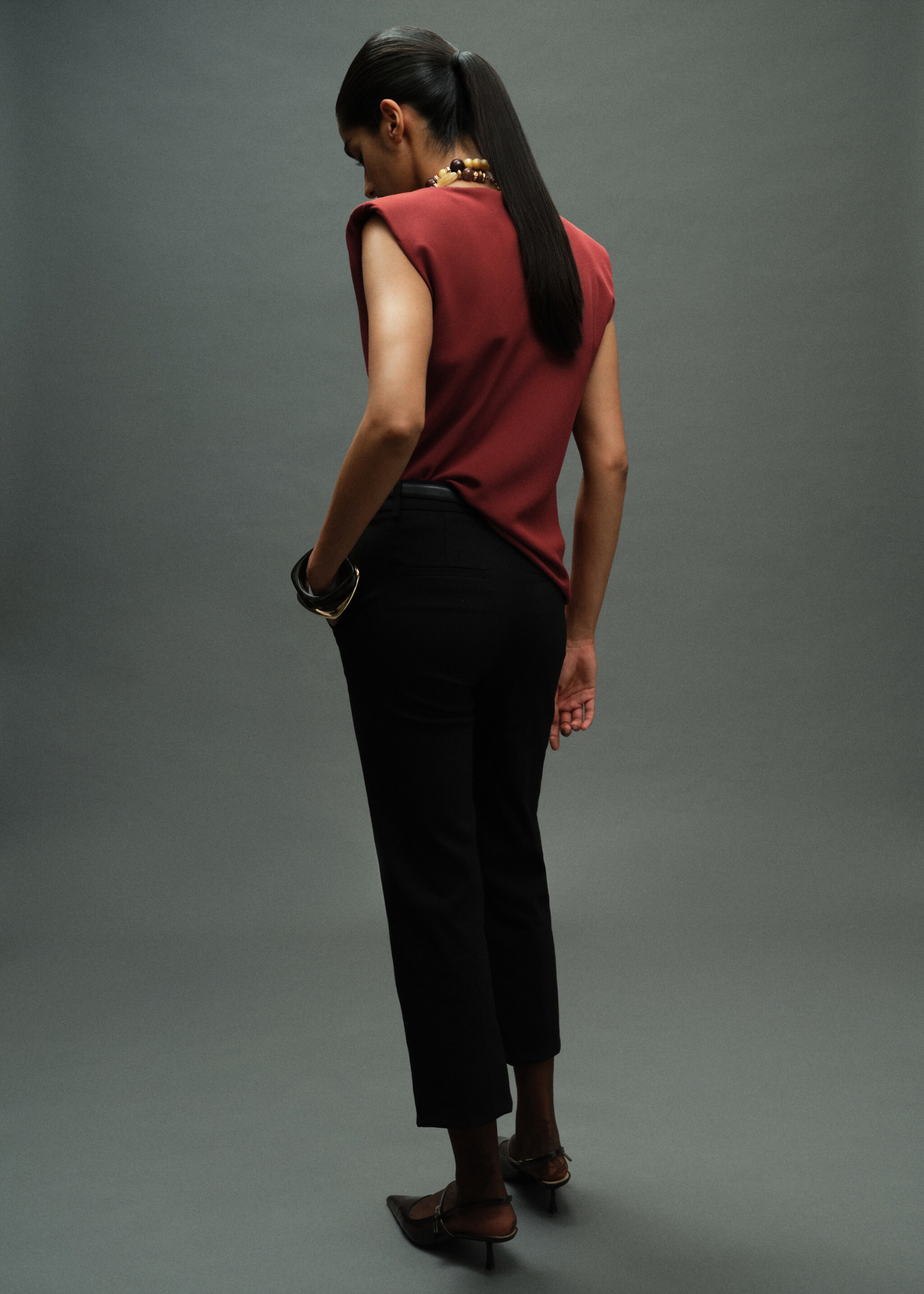 Ruched blouse with shoulder pads - Reverse of the article, Burnt Orange. Ref: 17095803-00.