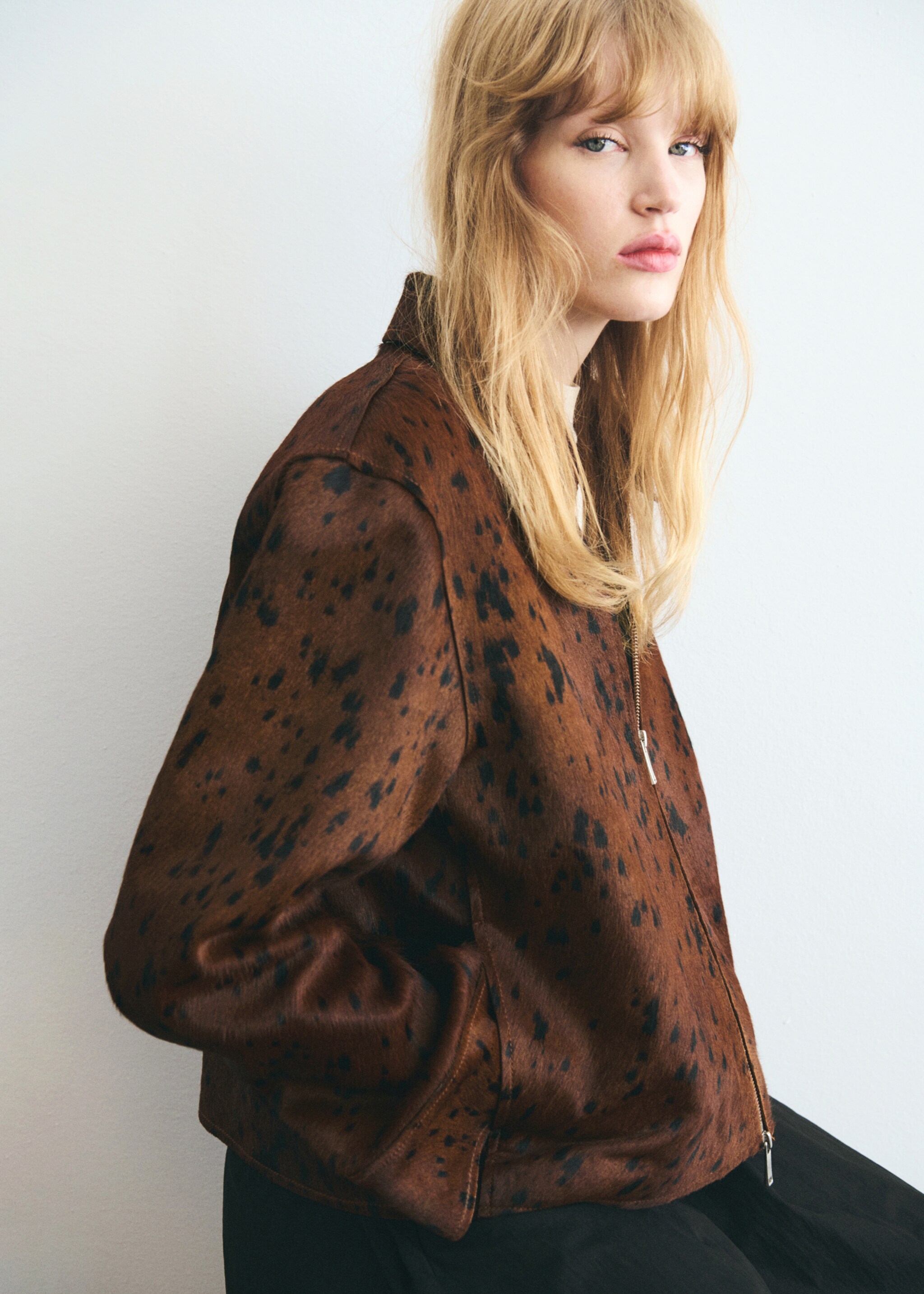 100% leather fur jacket - Medium plane, Medium Brown. Ref: 17095804-00.