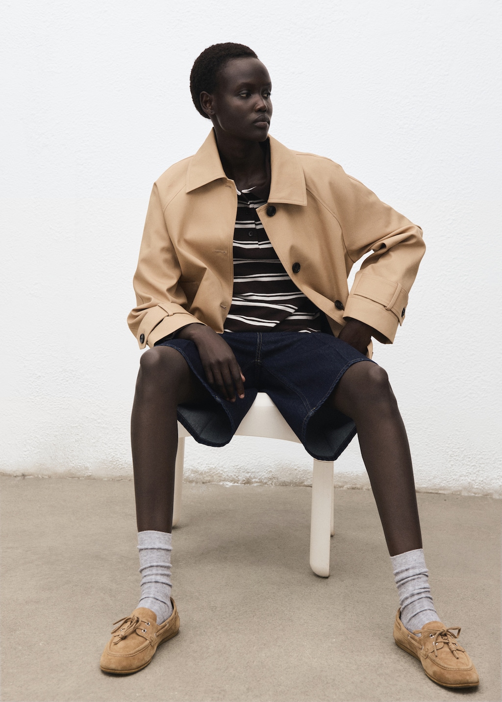 Striped polo-neck t-shirt