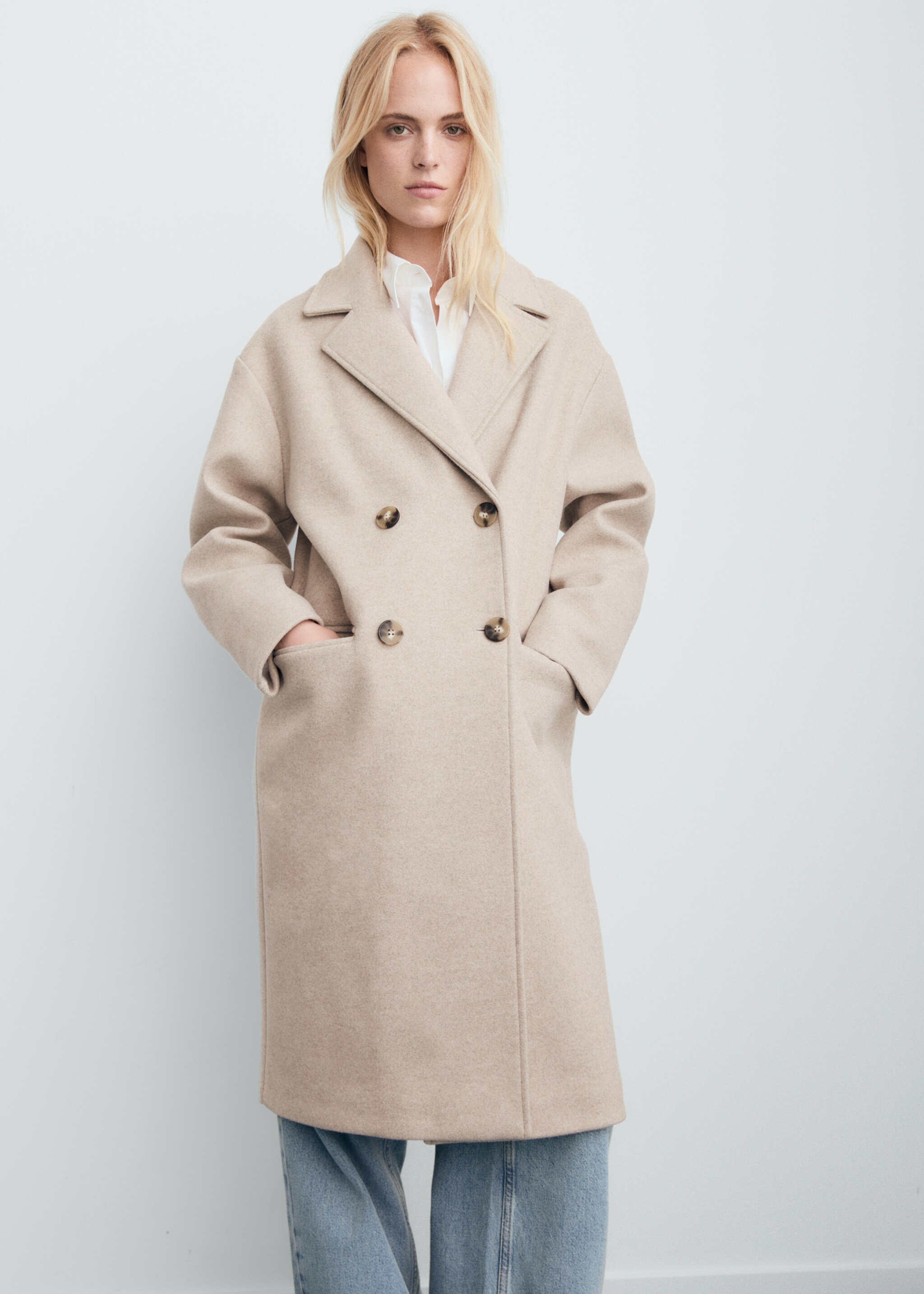 Double-breasted midi coat - Medium plane, Medium Brown. Ref: 17095812-00.
