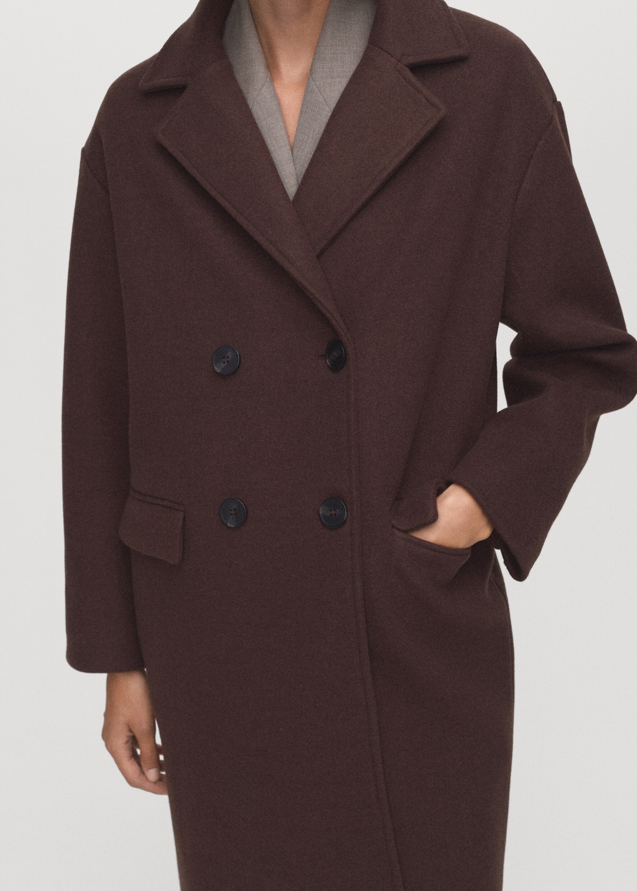 Double-breasted midi coat - Medium plane, Brown. Ref: 17095812-00.