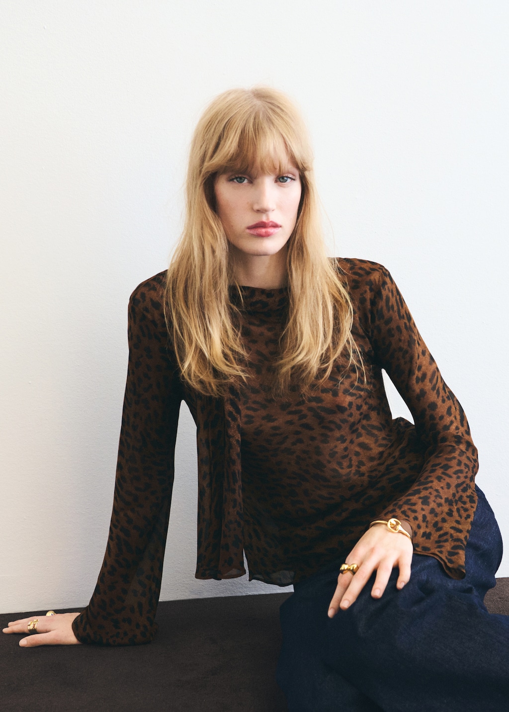 Leopard-print blouse with scarf