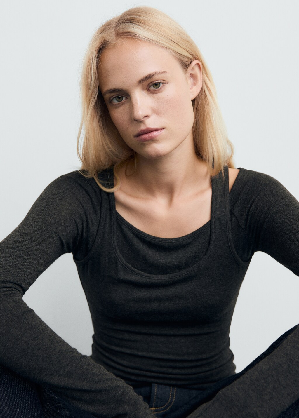 Combined crew neck sweater