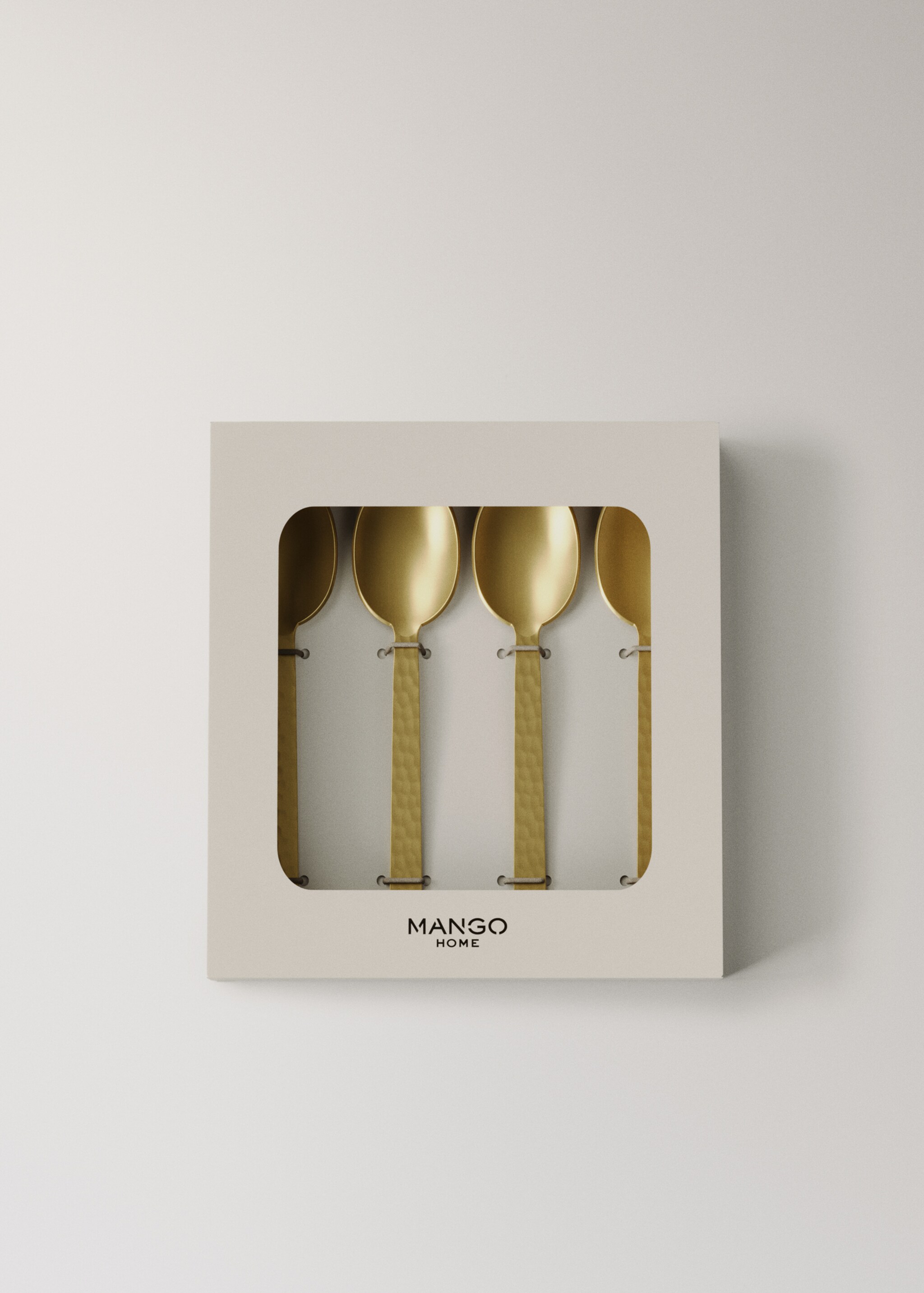 Set of 4 hammered stainless steel dessert spoons - Details of the article 3, Gold. Ref: 17095821-00.