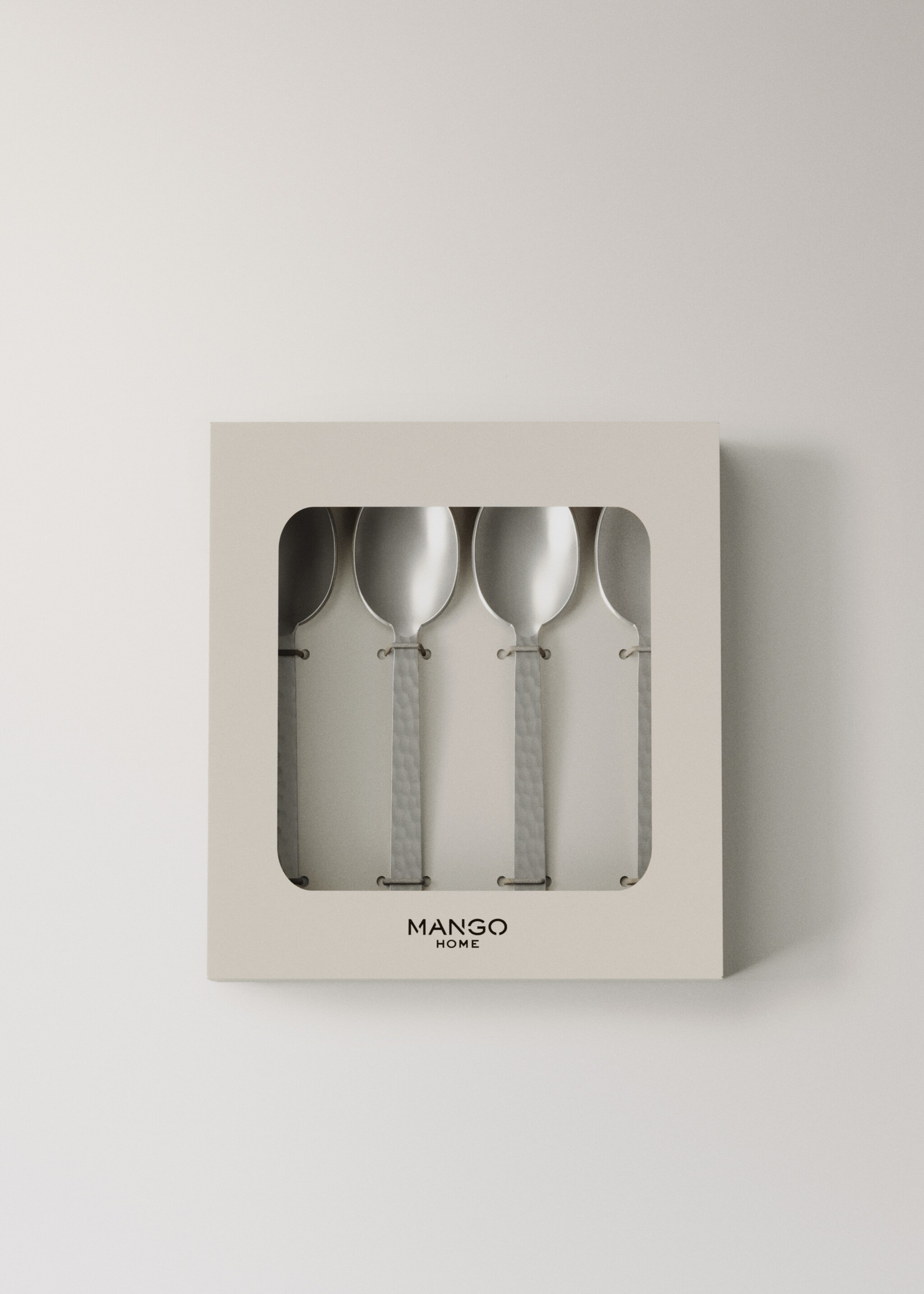 Set of 4 hammered stainless steel dessert spoons - Details of the article 3, Silver. Ref: 17095821-00.