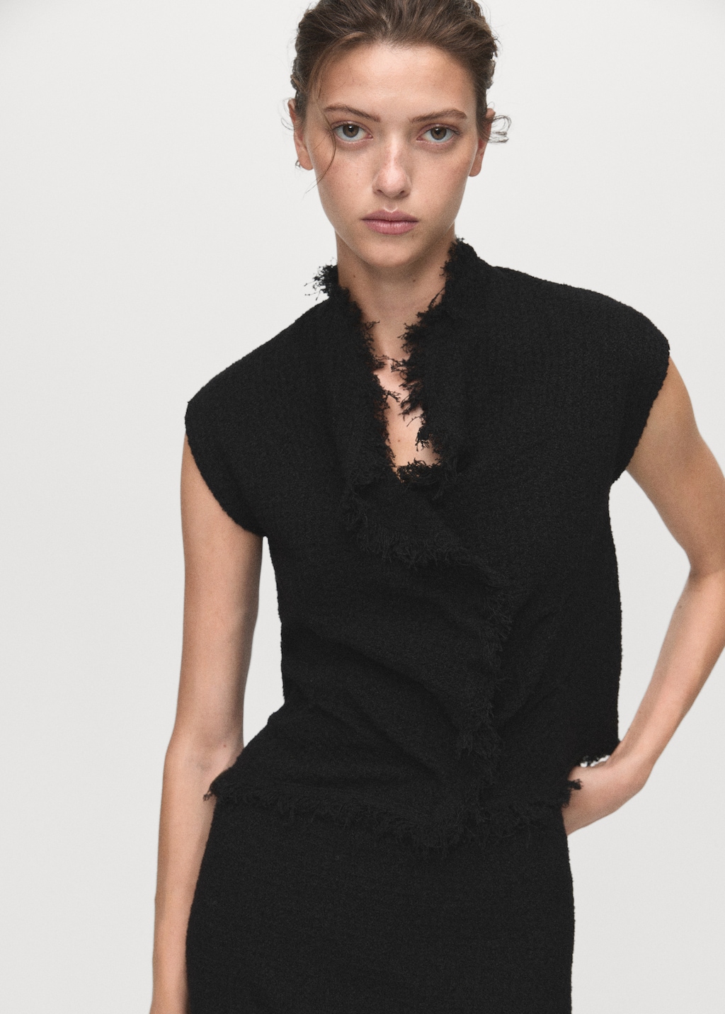 Mango Crossover top with frayed trim