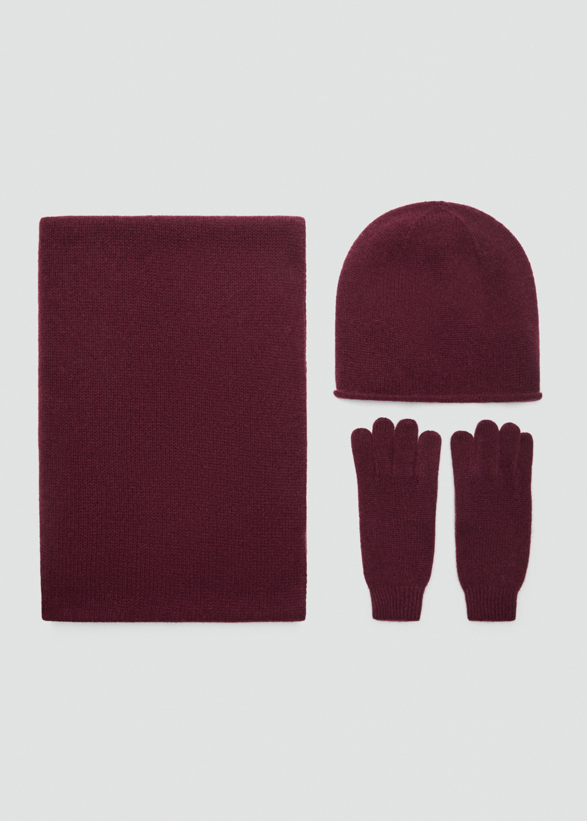 100% Cashmere gloves - Details of the article 1, Burgundy. Ref: 17095975-00.
