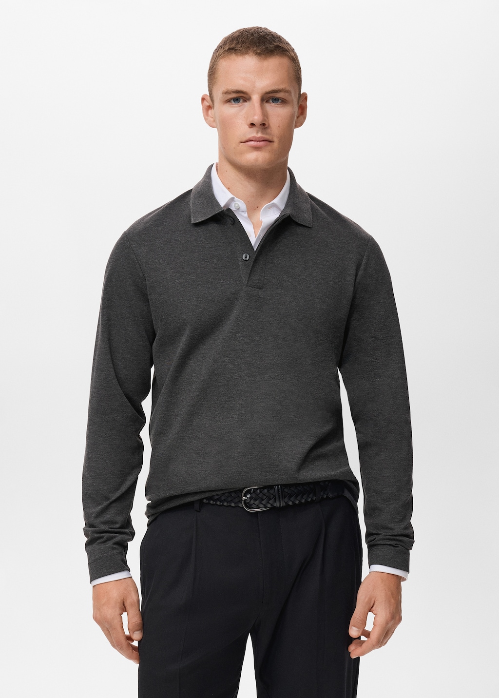 Regular-fit knitted polo sweater