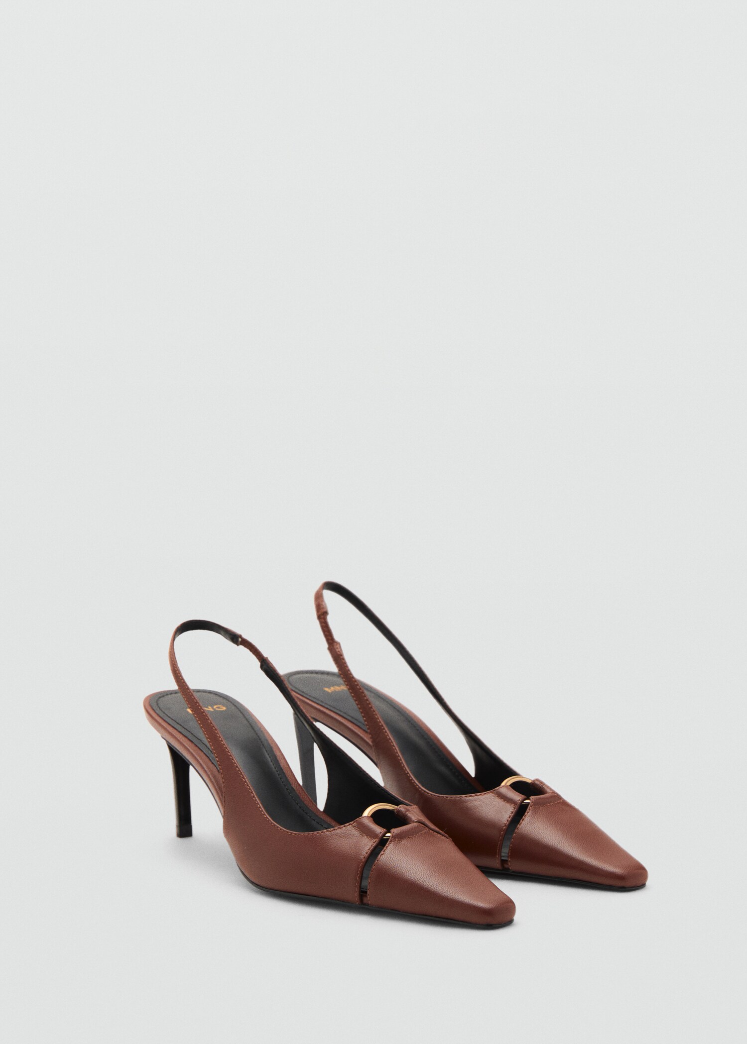 Leather heeled shoes with ring - Medium plane