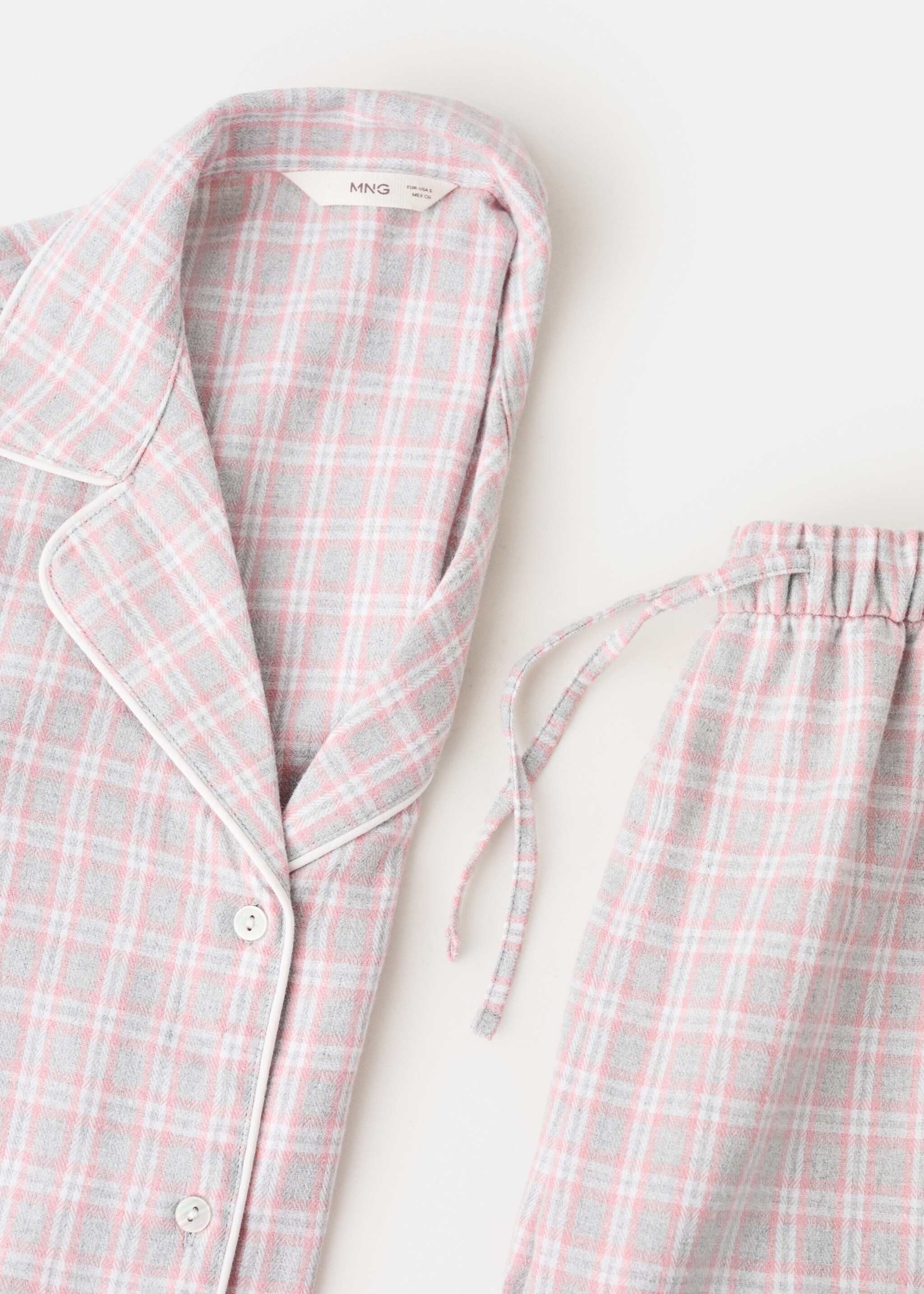 Two-pieces check long pyjamas - Details of the article 8, Light Heather Grey. Ref: 17095998-00.