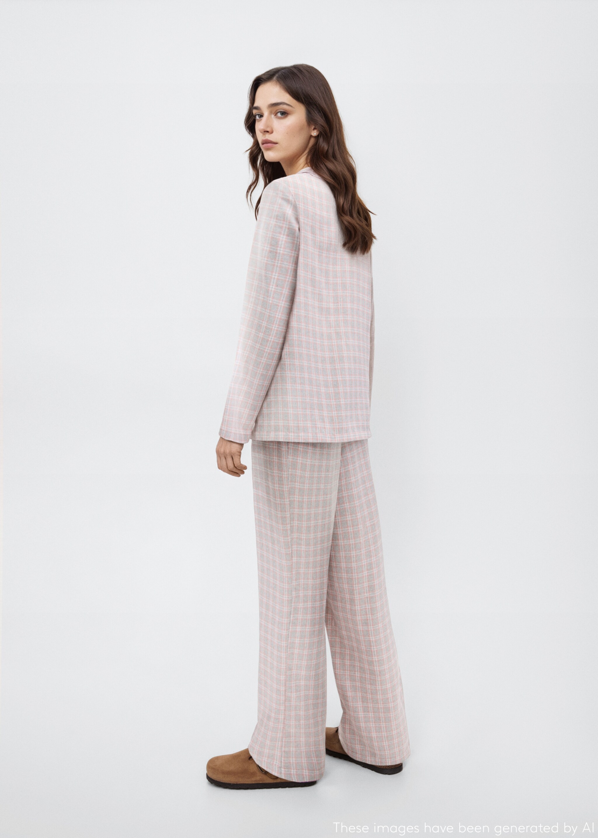 Two-pieces check long pyjamas - Reverse of the article, Light Heather Grey. Ref: 17095998-00.
