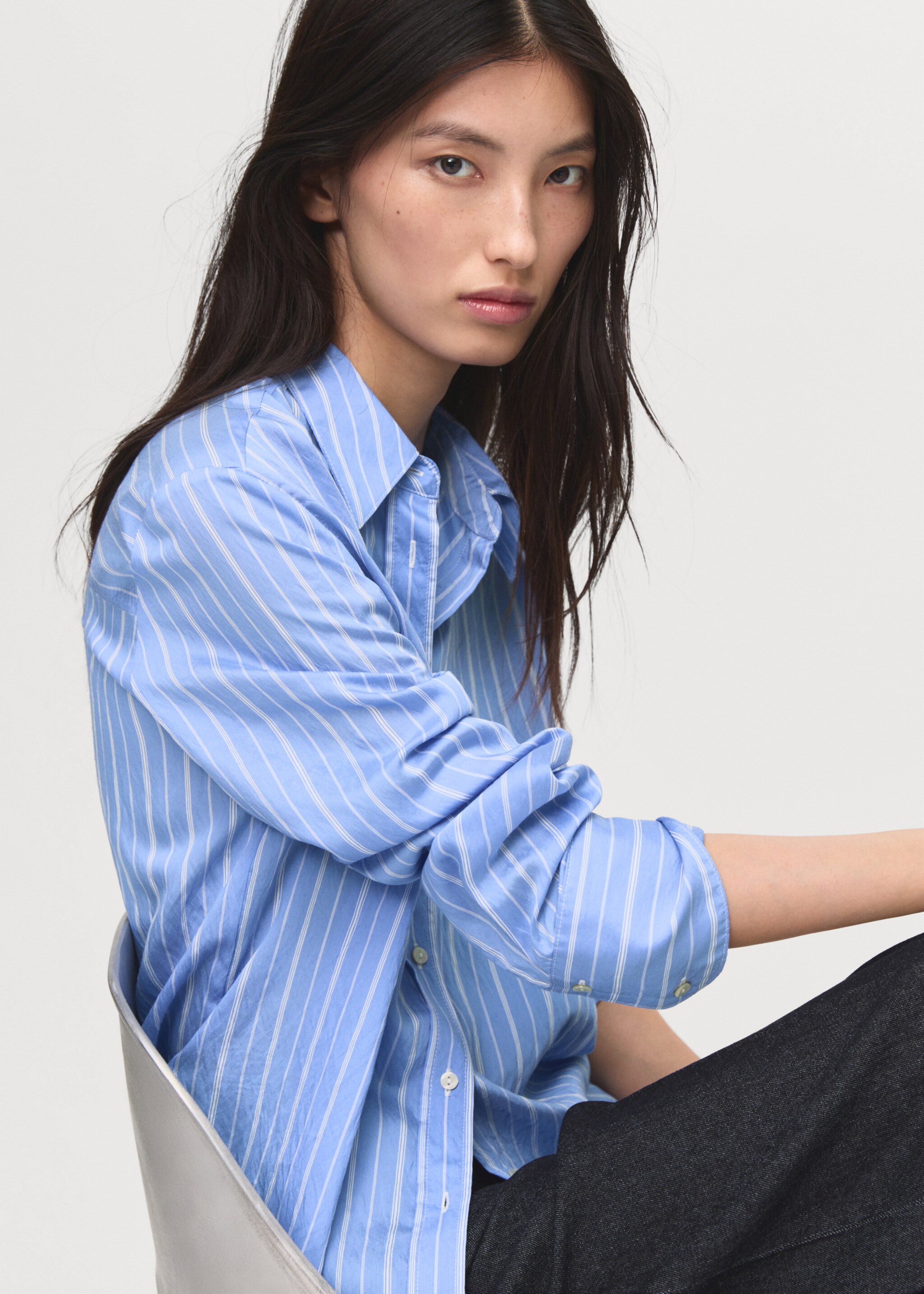 Camisa recta rayas - Plano medio, Azul. Ref: 17096001-00.