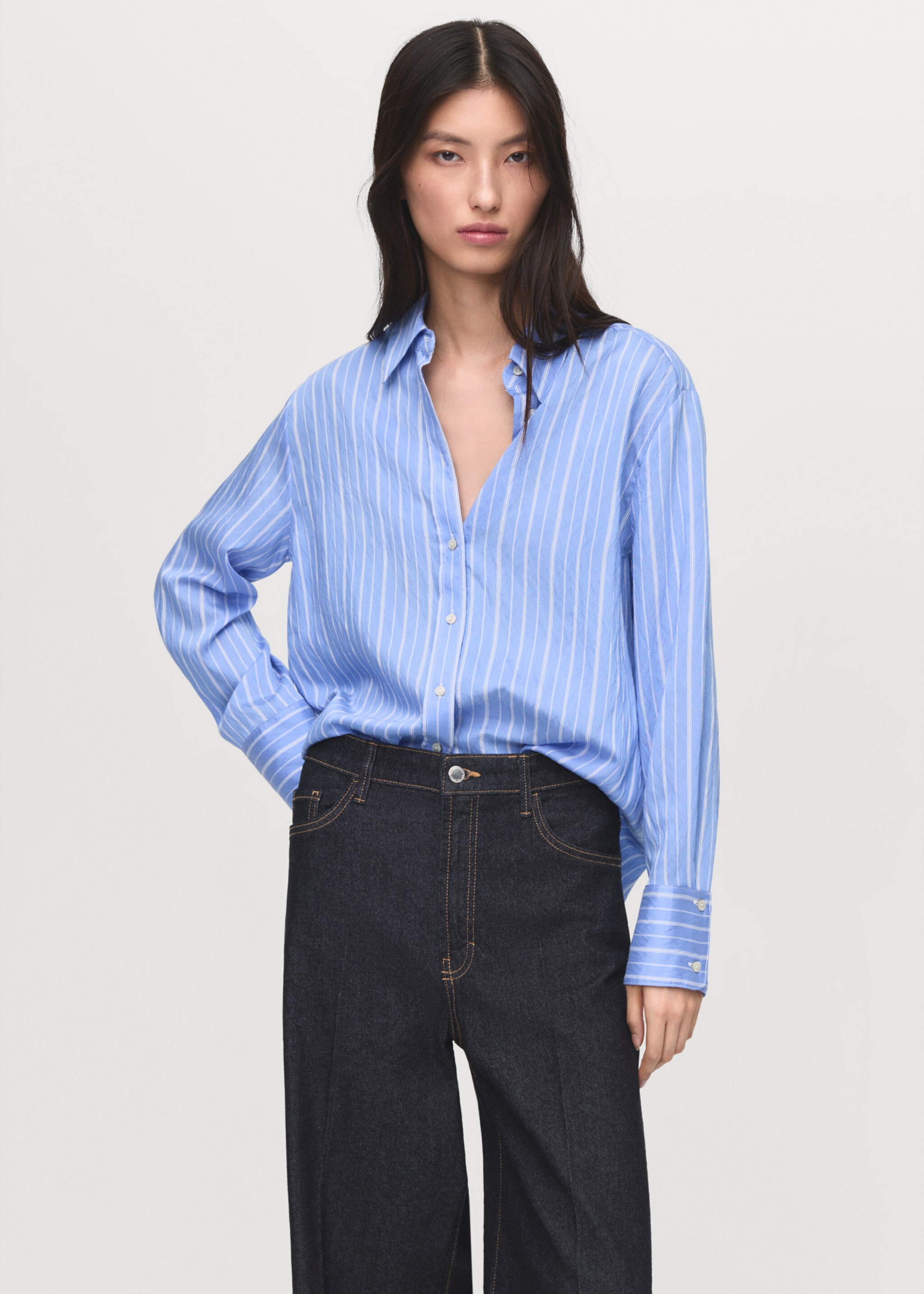 Camisa recta rayas - Detalle del artículo 1, Azul. Ref: 17096001-00.