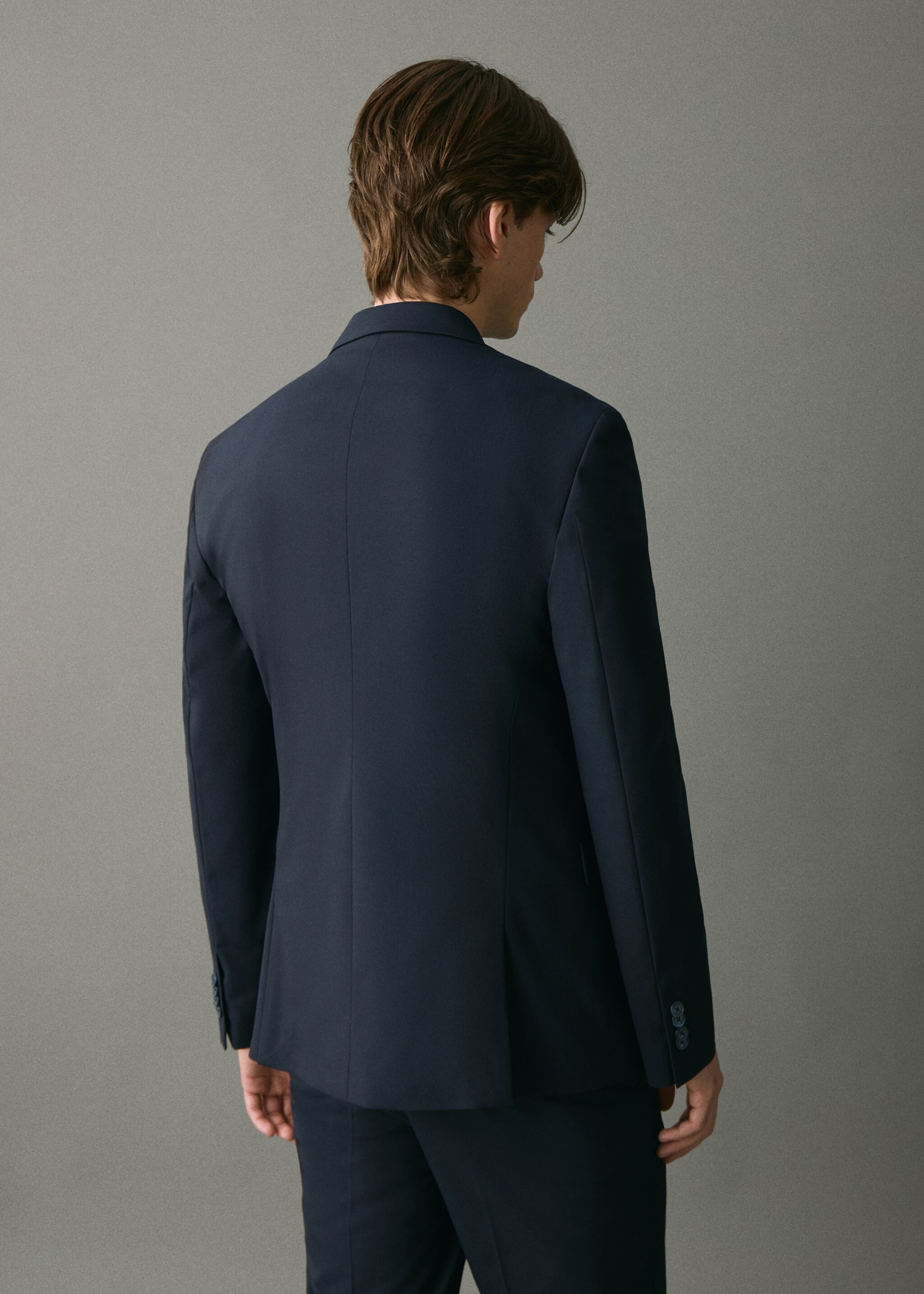 Straight-fit suit jacket - Reverse of the article, Navy. Ref: 17096326-00.