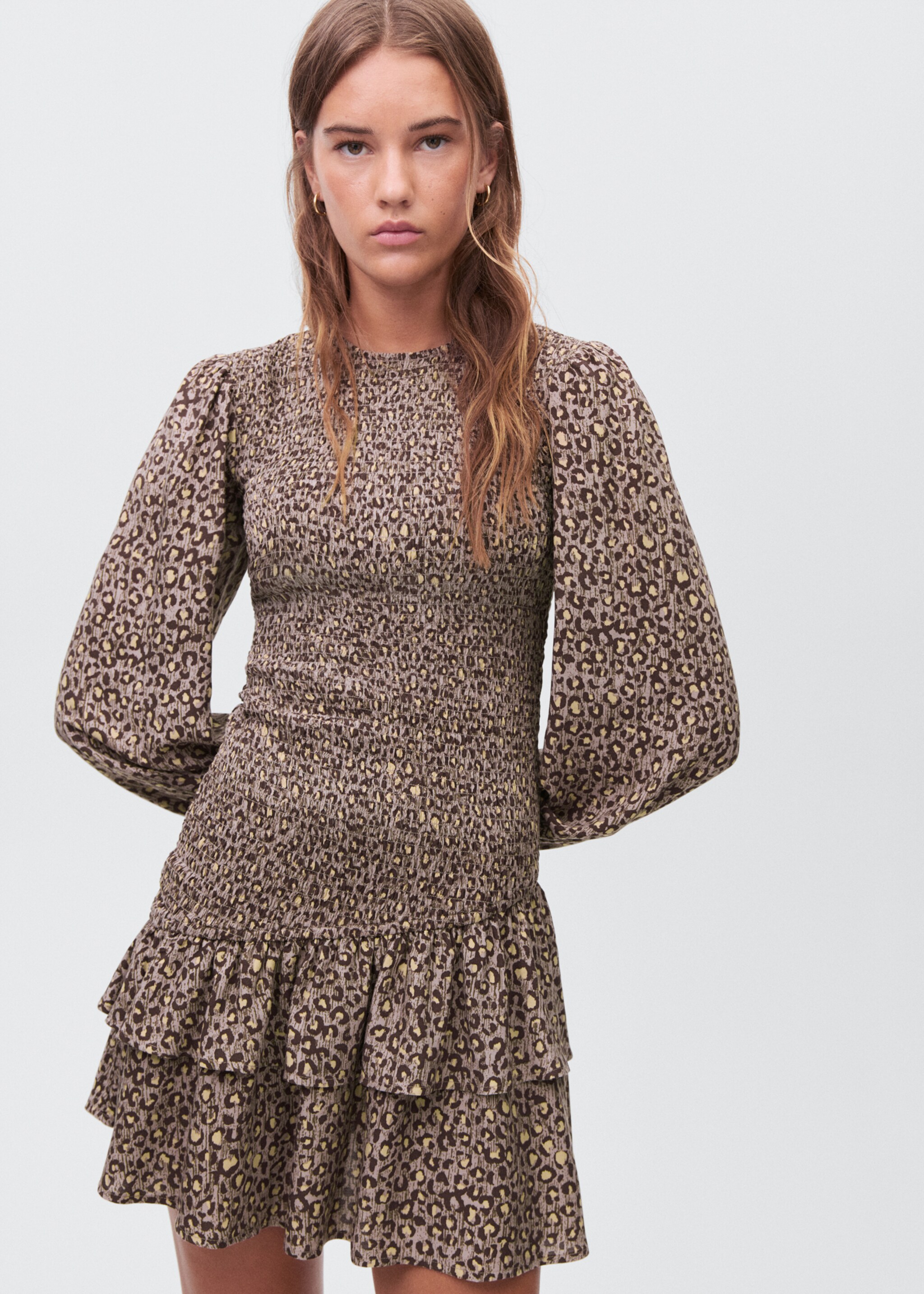 Leopard-print ruffled dress - Medium plane, Brown. Ref: 17096331-00.